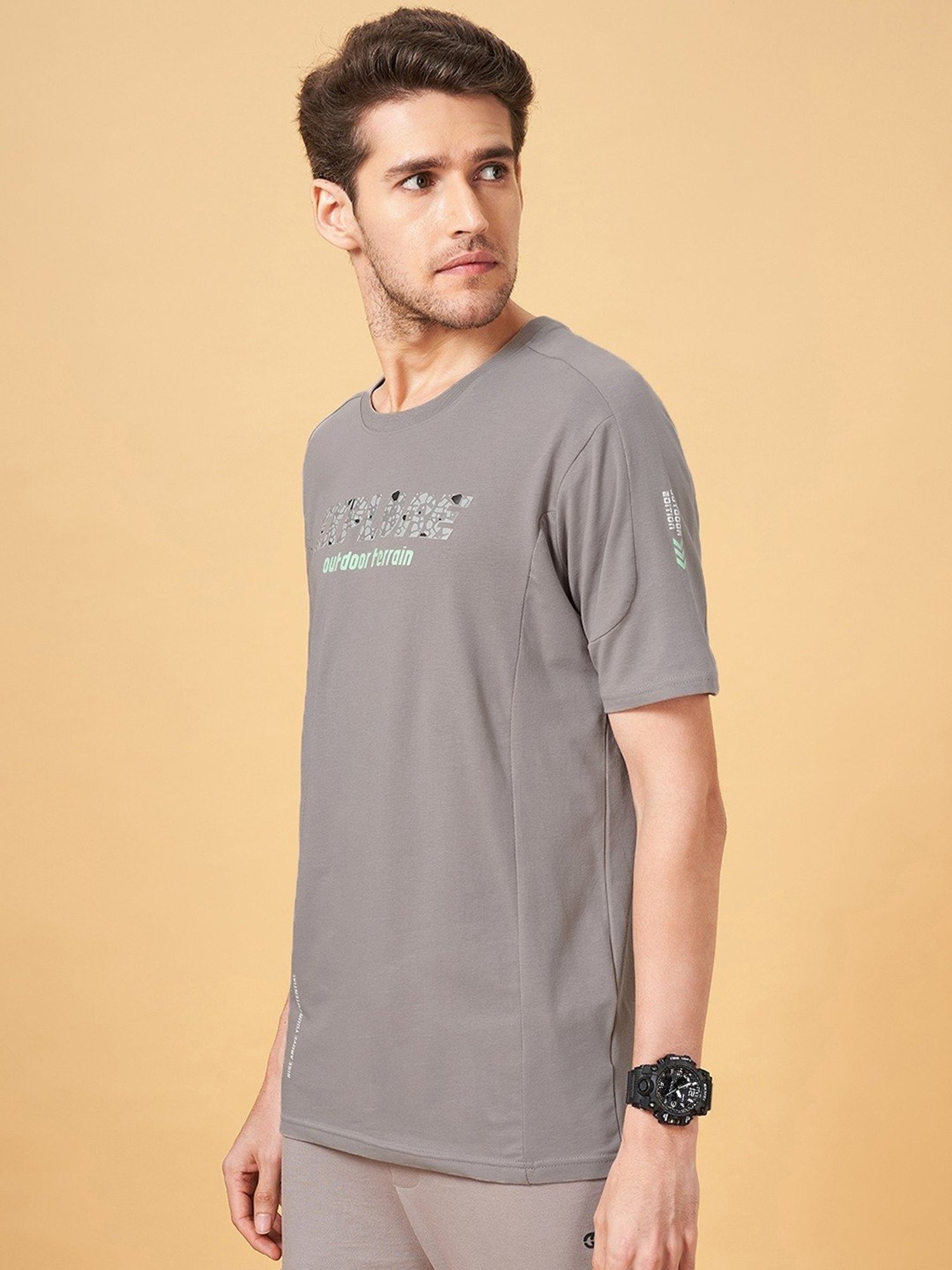 Ajile by Pantaloons Steel Grey Slim Fit Printed T-Shirt