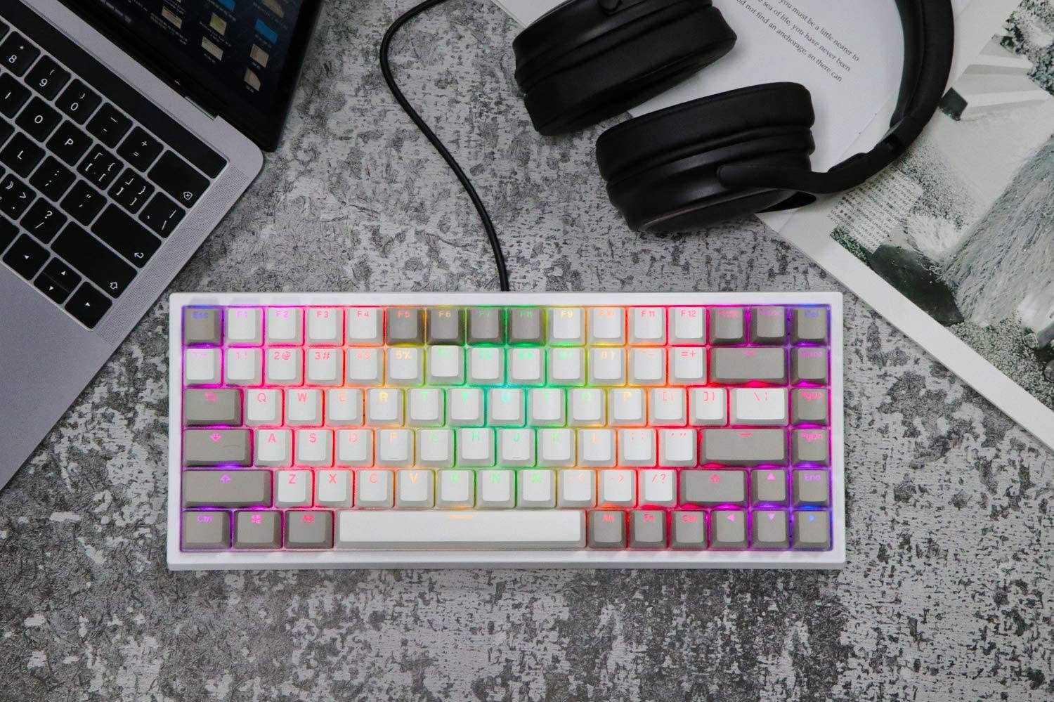 EPOMAKER EP84 84-Key RGB Hotswap Wired Mechanical Gaming Keyboard with PBT Dye-subbed Keycaps for Mac/Win/Gamers (Gateron Red Switch, Grey White)
