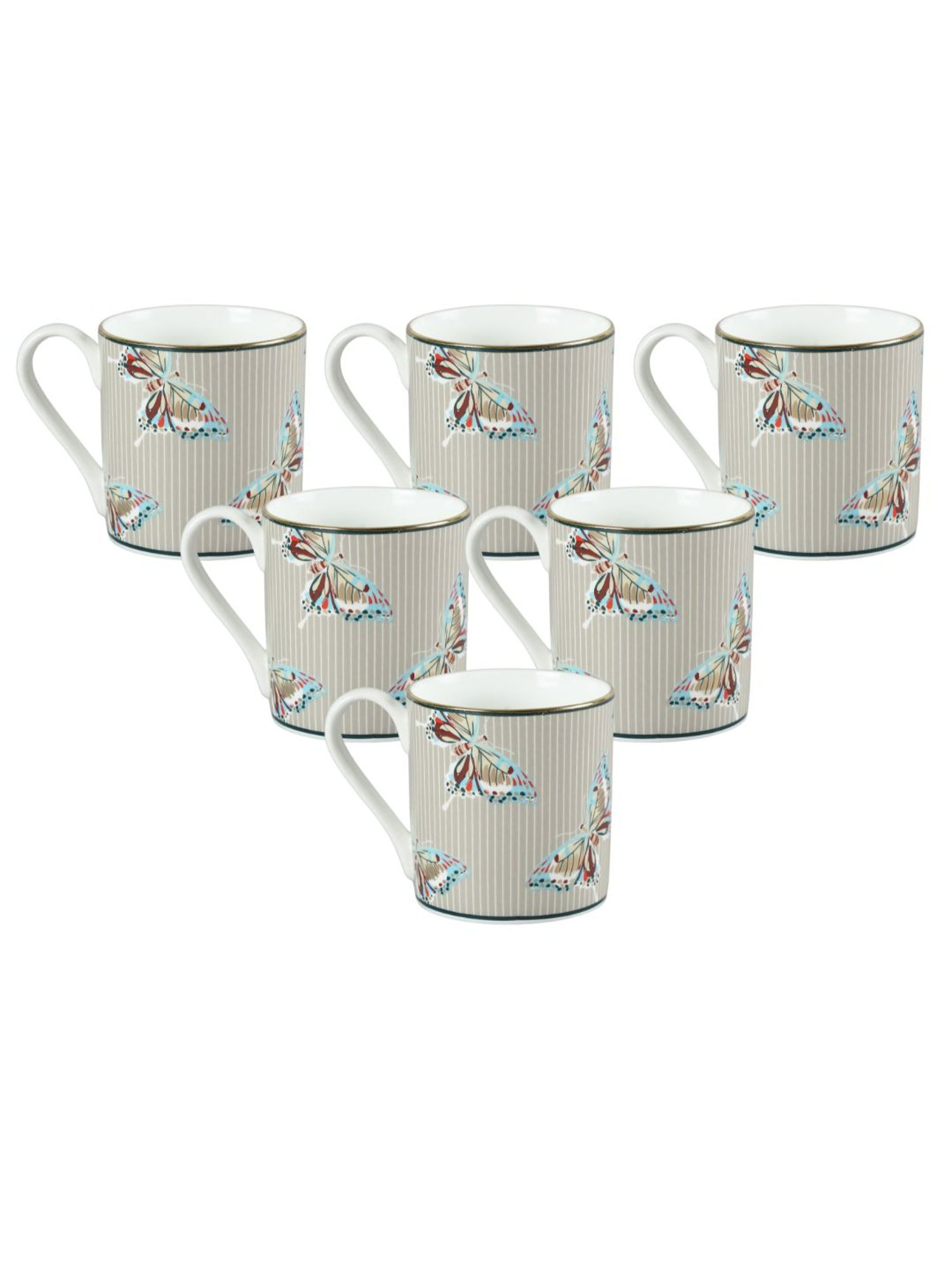 India Circus Abstract White Bone China Coffee Mug Set of 6, 220 ml With Accented and 22 Carat Gold