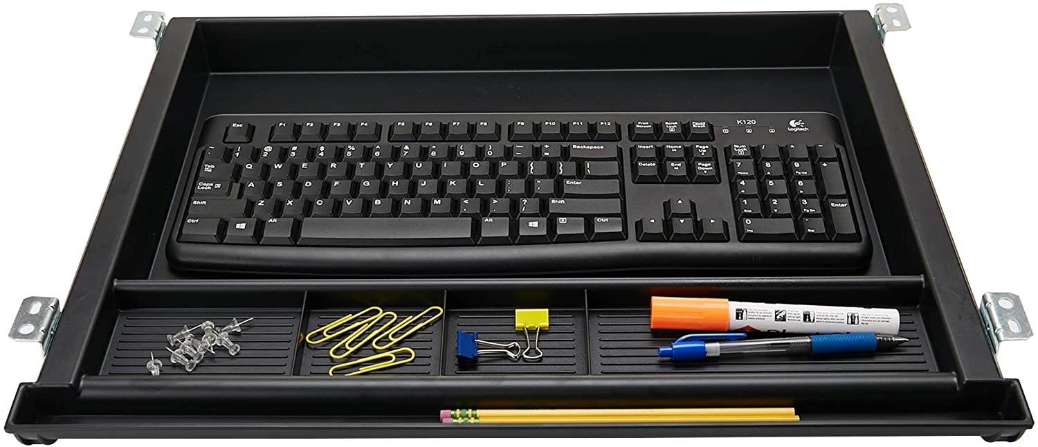 Large Under Desk Tray, Ergonomic Computer Keyboard & Mouse Platform, Adjustable Drawer, Black Keyboard Organizer