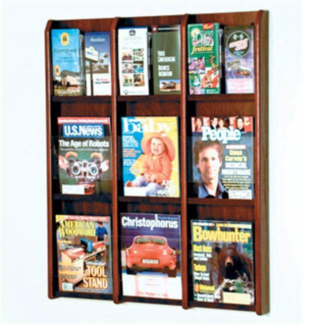 Wooden Mallet Divulge 9 Magazine/18 Brochure Wall Display Rack Stand w/Brochure Inserts Mahogany