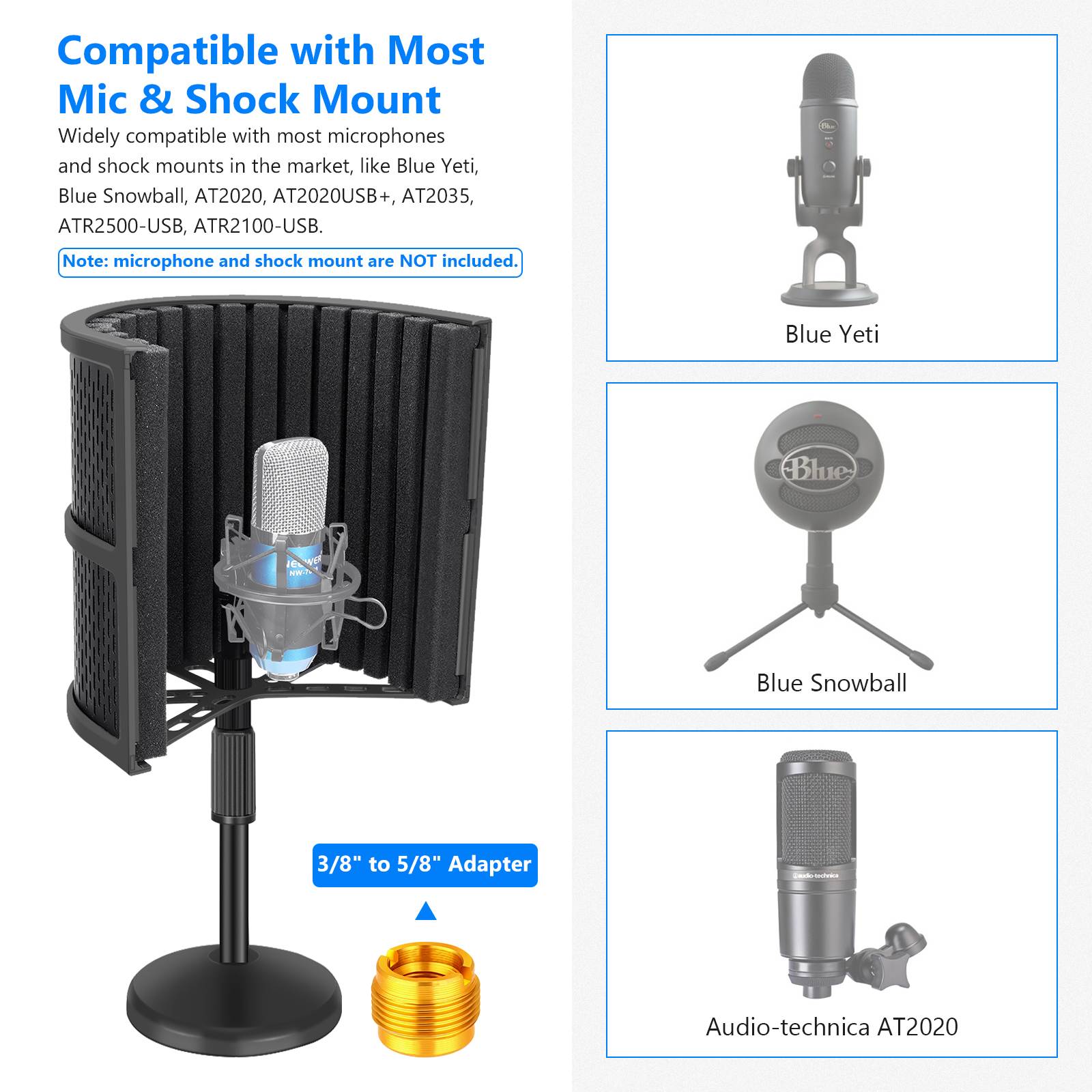 Neewer NW-12 Pro Tabletop Microphone Isolation Shield with Round Base Stand, Mic Sound Absorbing Foam for Studio Recording, Podcasts, Vocals, Singing, Broadcasting (Mic and Shock Mount Not Included)
