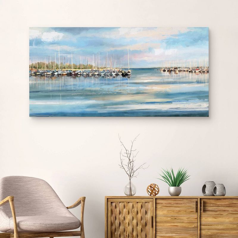 27" x 54" Harbor by Studio Arts Canvas Art Print Blue - Masterpiece Art Gallery