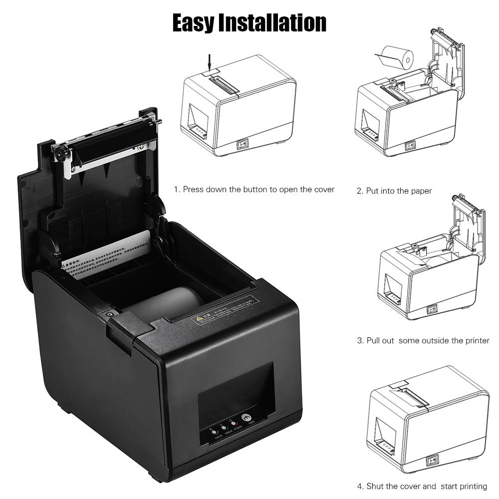 Gprinter GP-L80160I Thermal Receipt Printer Barcode Label Graphic Printer with Cutter 160mm/s 80mm Printing Width for Reastaurant Kitchen USB POS Computer