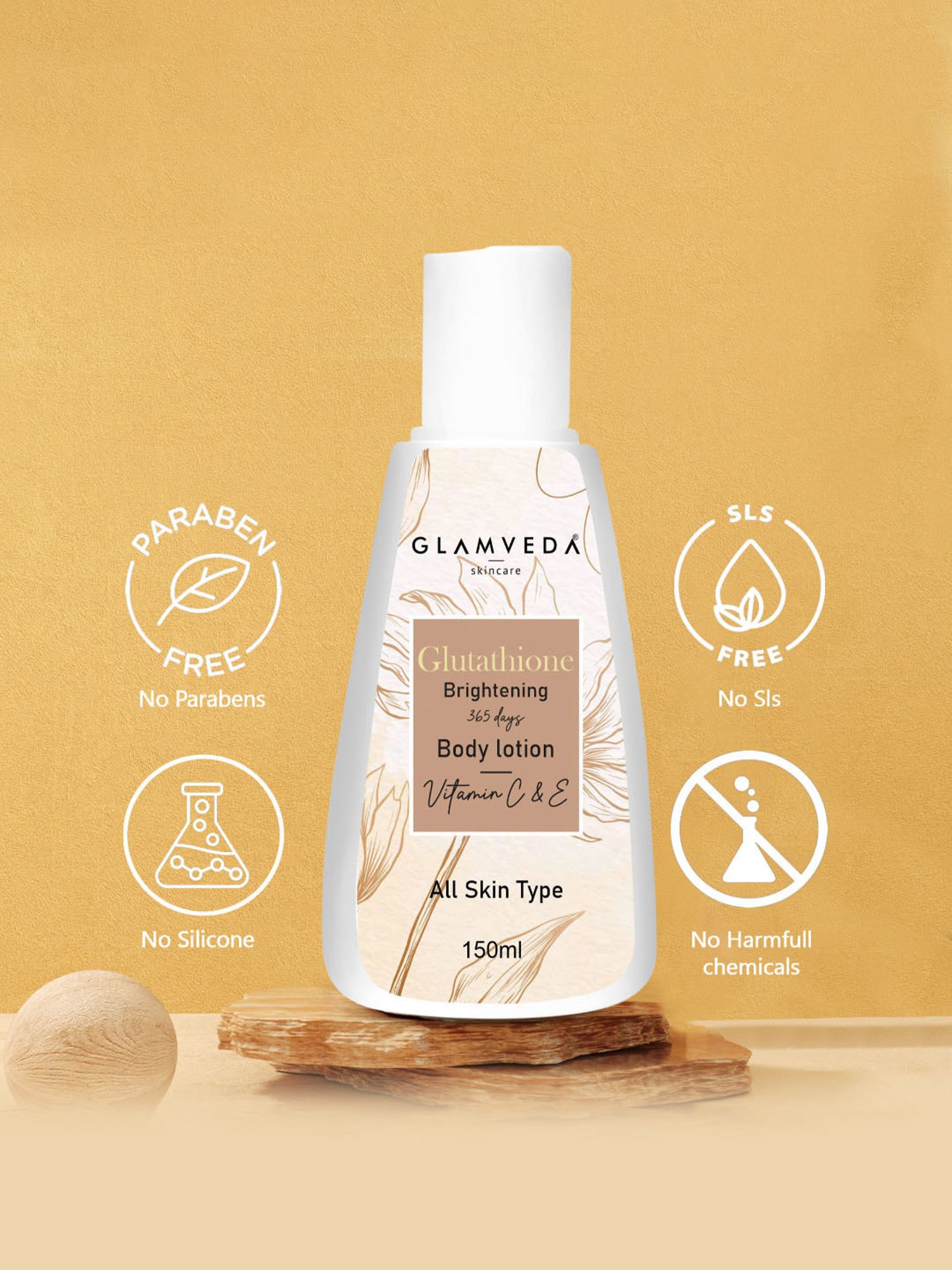 Glamveda Glutathione 365 Days Brightening Body Lotion with Vitamin C & E - 150 ml