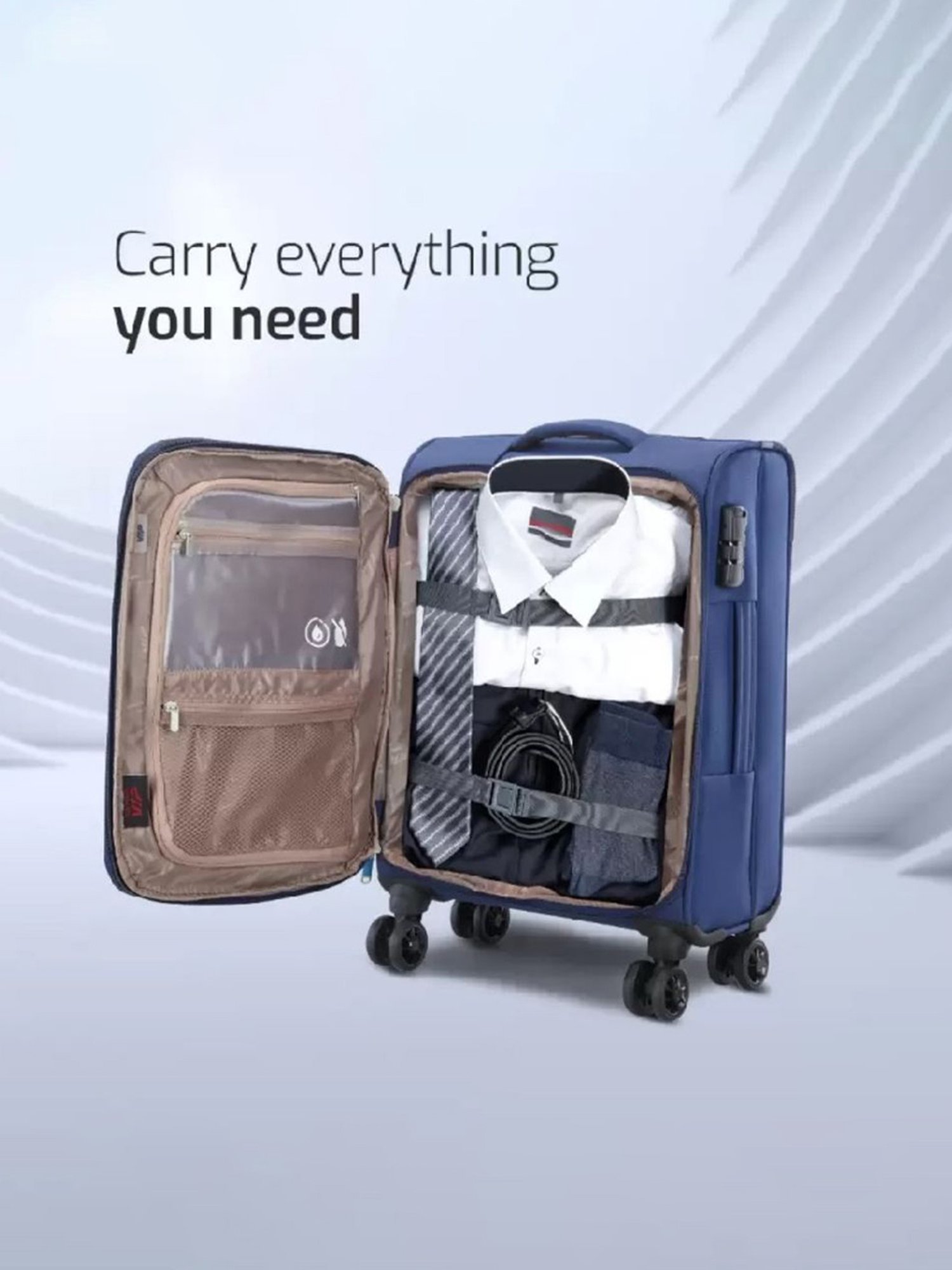 VIP Suprema Blue Solid Soft Cabin Trolley Bag - 24 cm