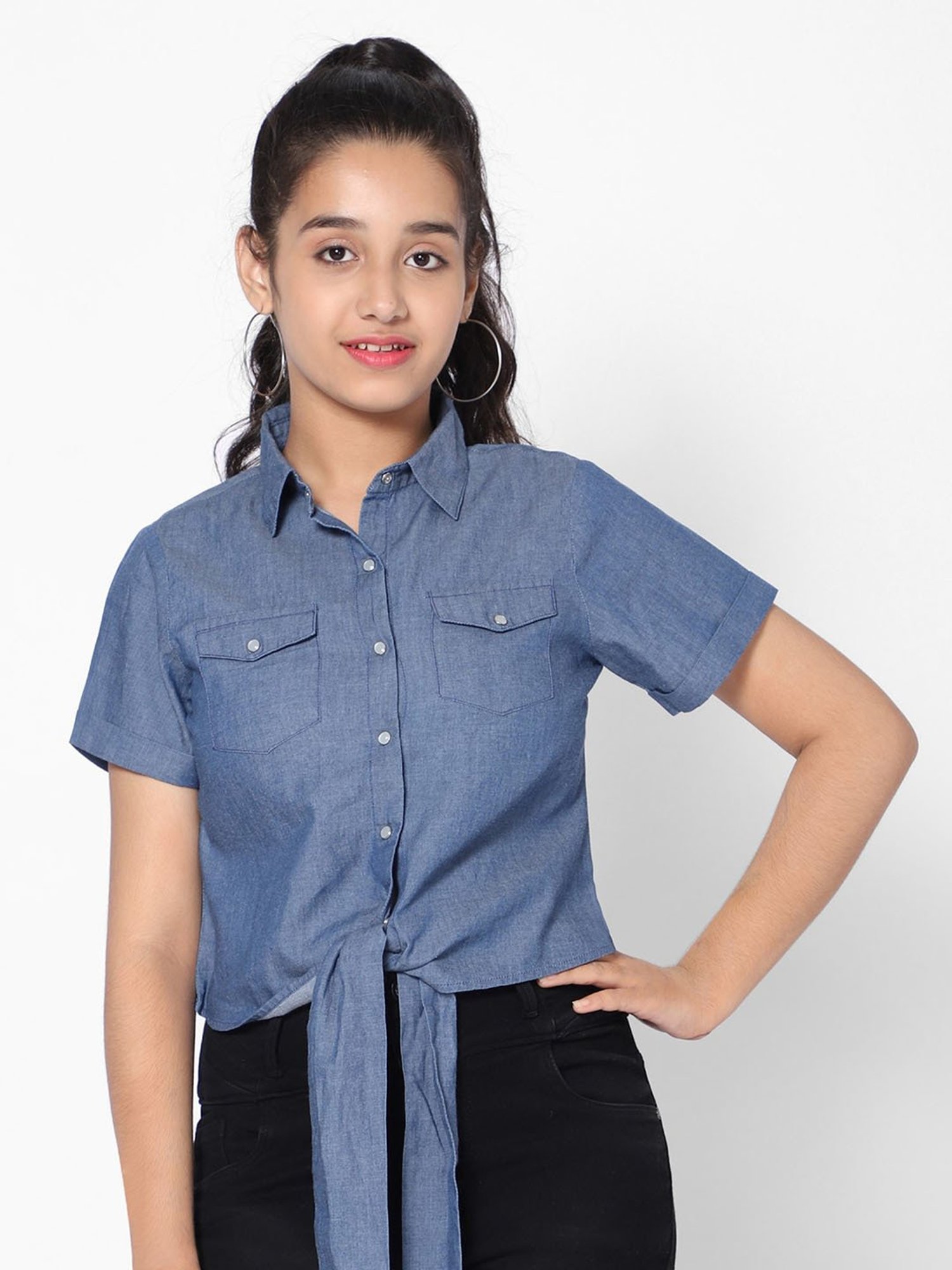 TeenTrums Girls Blue Solid Top