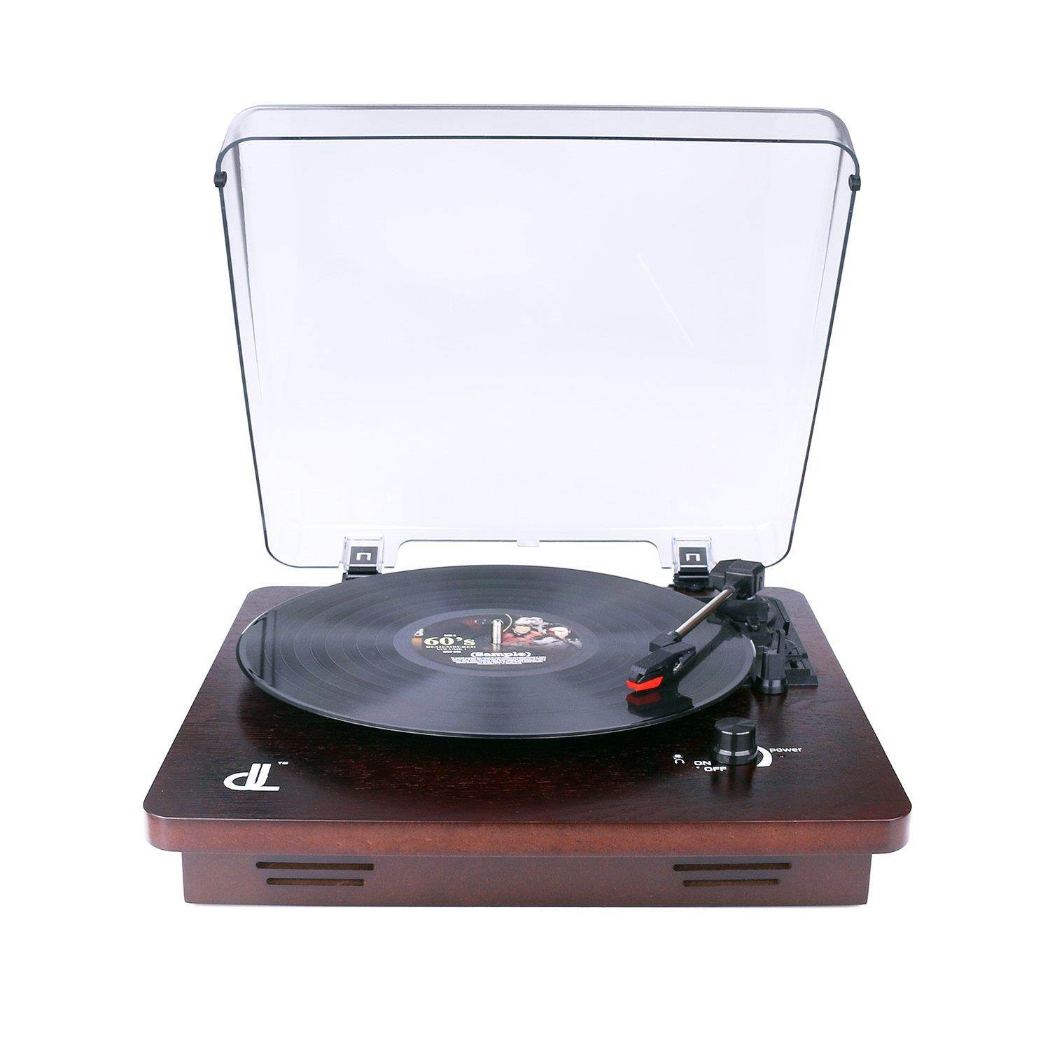 D&L 3-Speed Record Player with Built-in Stereo Speakers, Vintage Phonograph Turntable Support PC Recording, Pitch Control and RCA Output,Wood