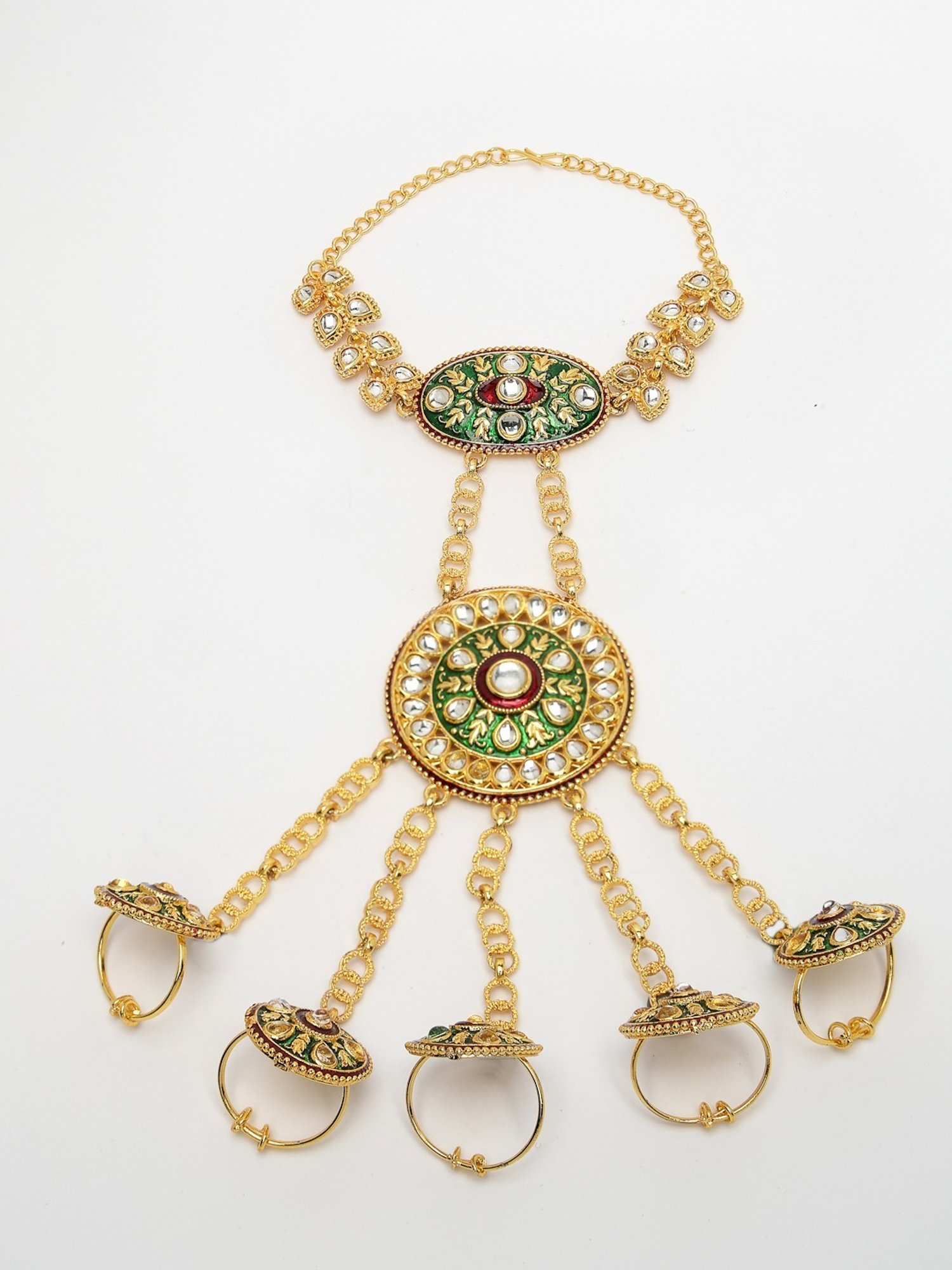 NVR Women's Gold-Plated CZ Stone-Studded Handcrafted Ring Bracelet