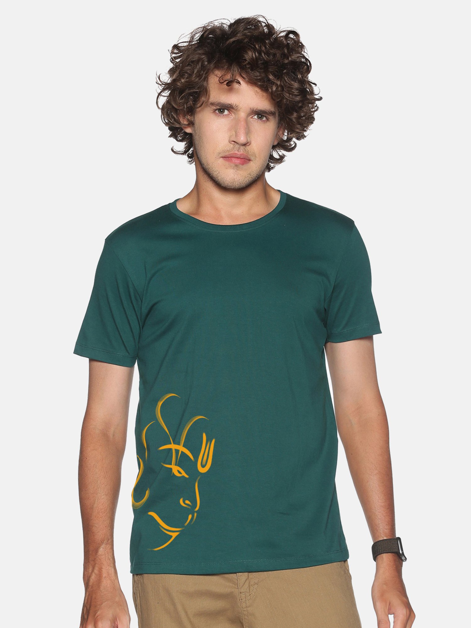 BLACK RADIO Green Slim Fit Printed Cotton Crew T-Shirt