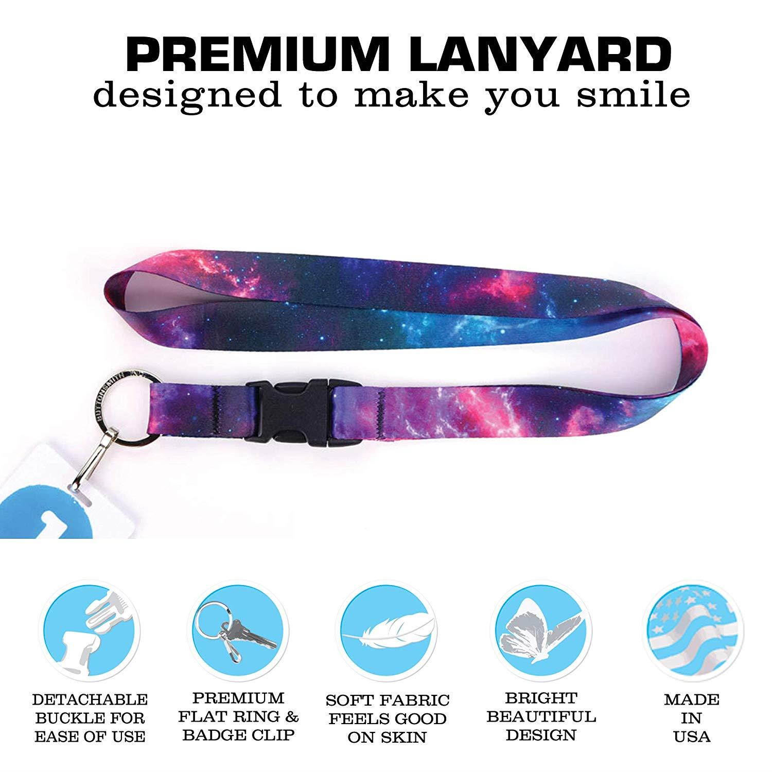 Buttonsmith Nebula Premium Lanyard with Buckle and Flat Ring - Made in The USA