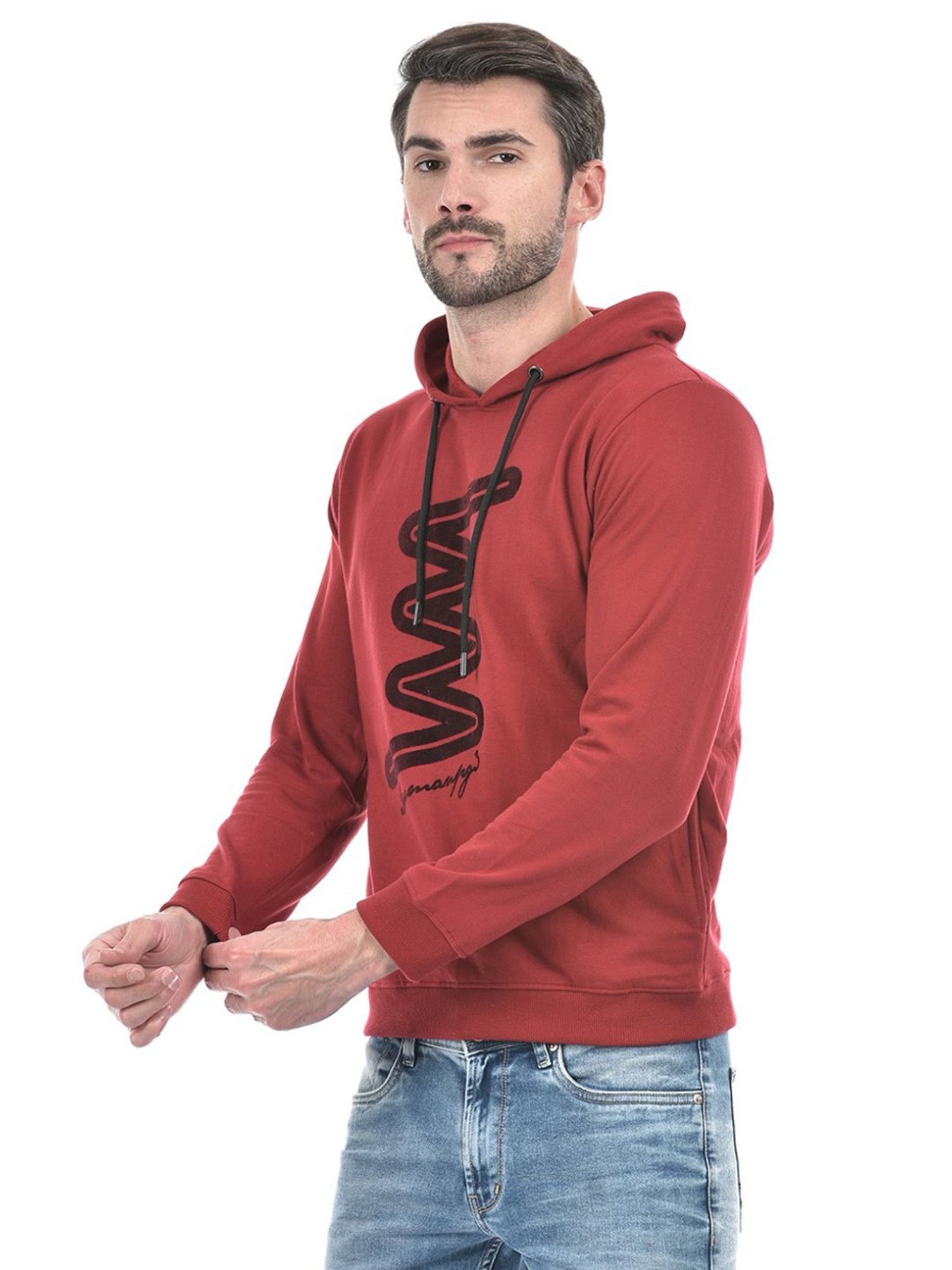 Lawman Maroon Cotton Regular Fit Printed Hooded Sweatshirts