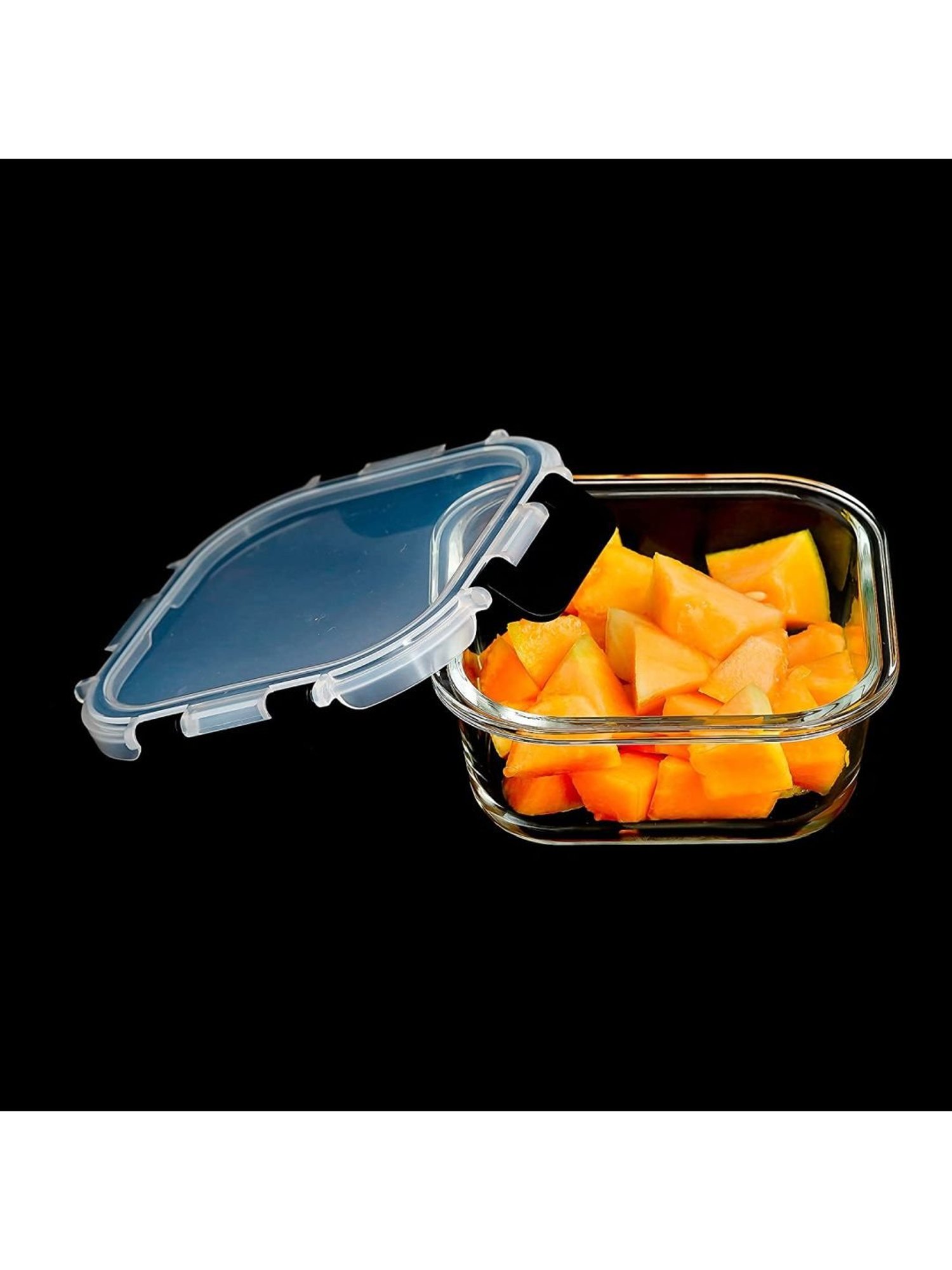 Femora Transparent & Black Borosilicate Square Container With Lid - Set of 1
