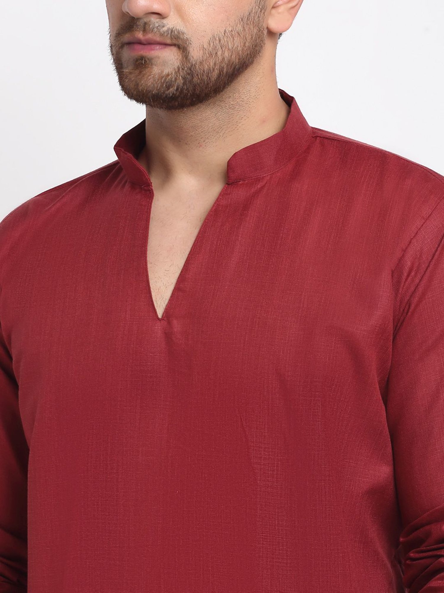 Benstoke Maroon & White Cotton Regular Fit Kurta Set