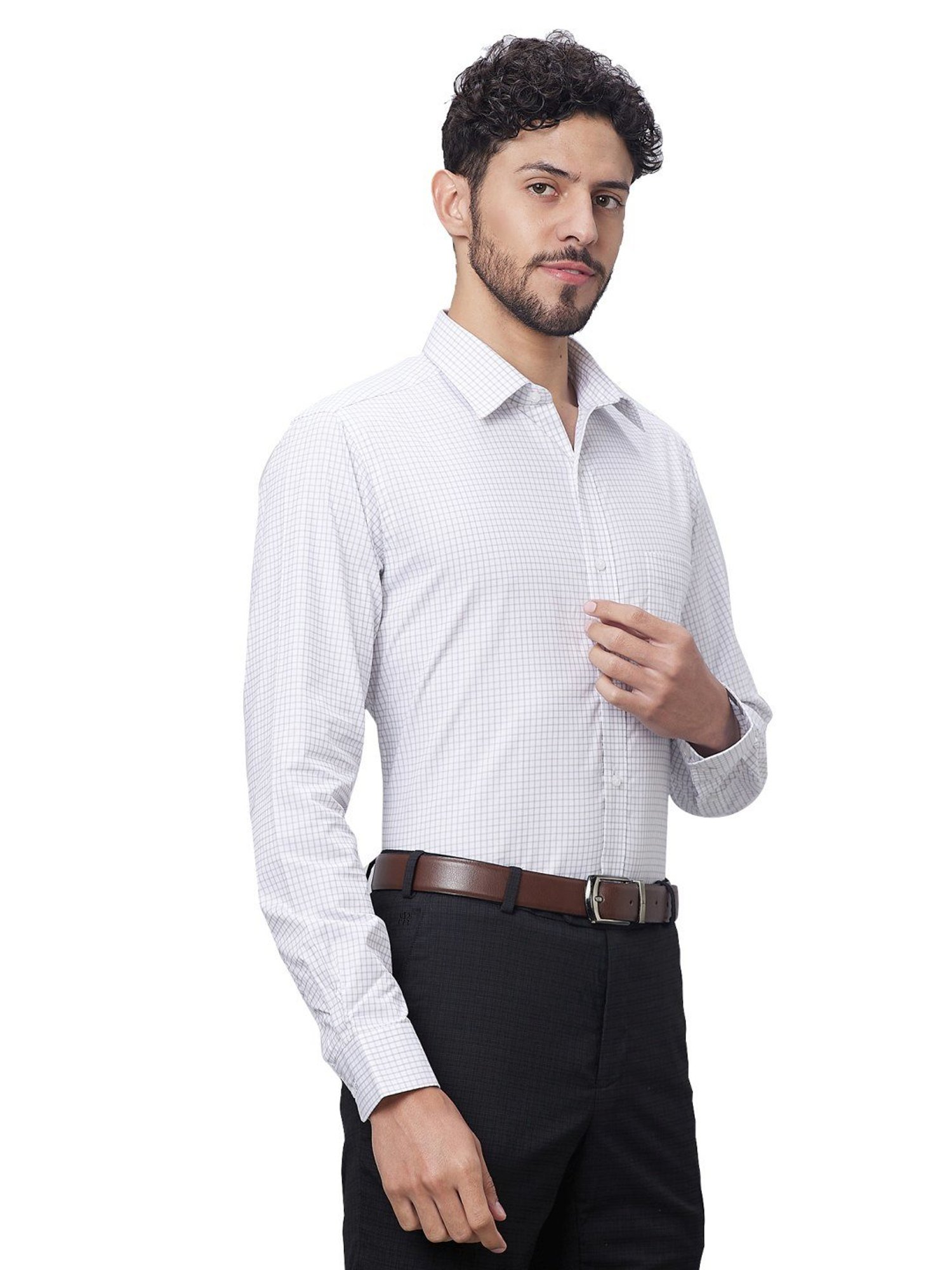 Raymond Grey Cotton Slim Fit Checks Shirt