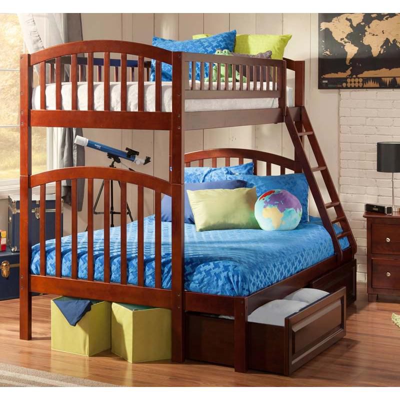 Richland Bunk  Twin over Twin w/ Raised Panel Trundle  Antique Walnut - Atlantic Frame