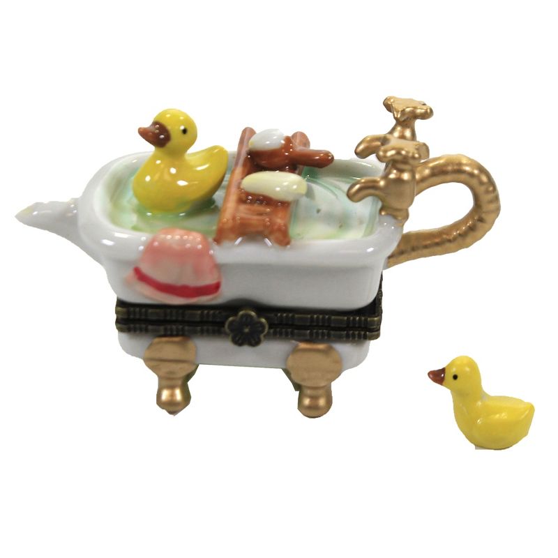 Hinged Trinket Box 2.0" Bath Tub With Duck Water Soap Scrub Clean  -  Decorative Figurines