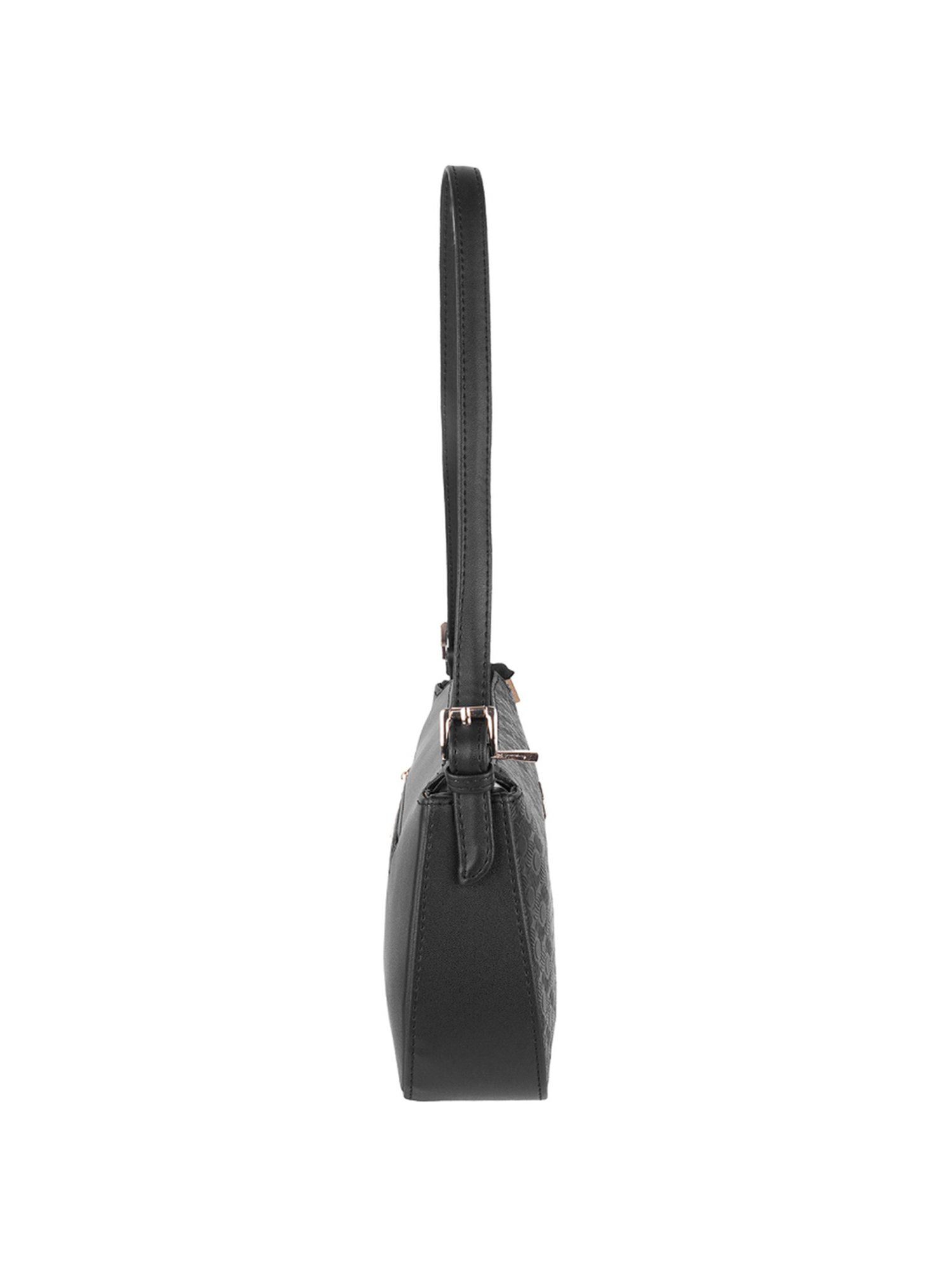 Metro Black Synthetic Textured Shoulder Handbag