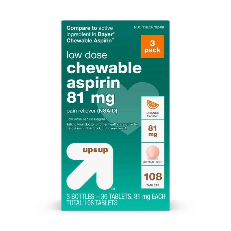 Aspirin (NSAID) Pain Reliever Chewable Tablets - Orange - 36ct/3pk - up & up™