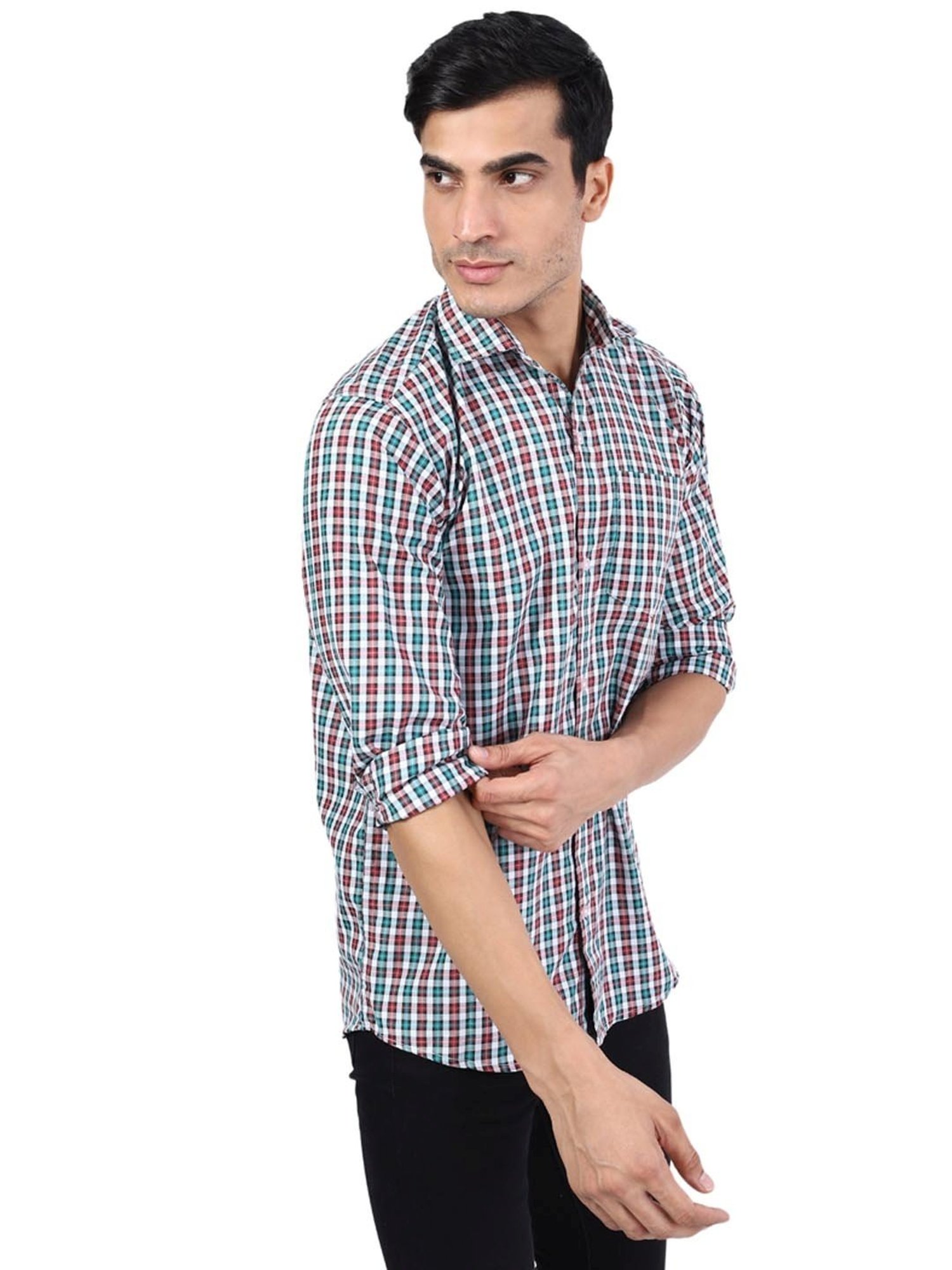 TAHVO Green & Red  Slim Fit Checks Shirt