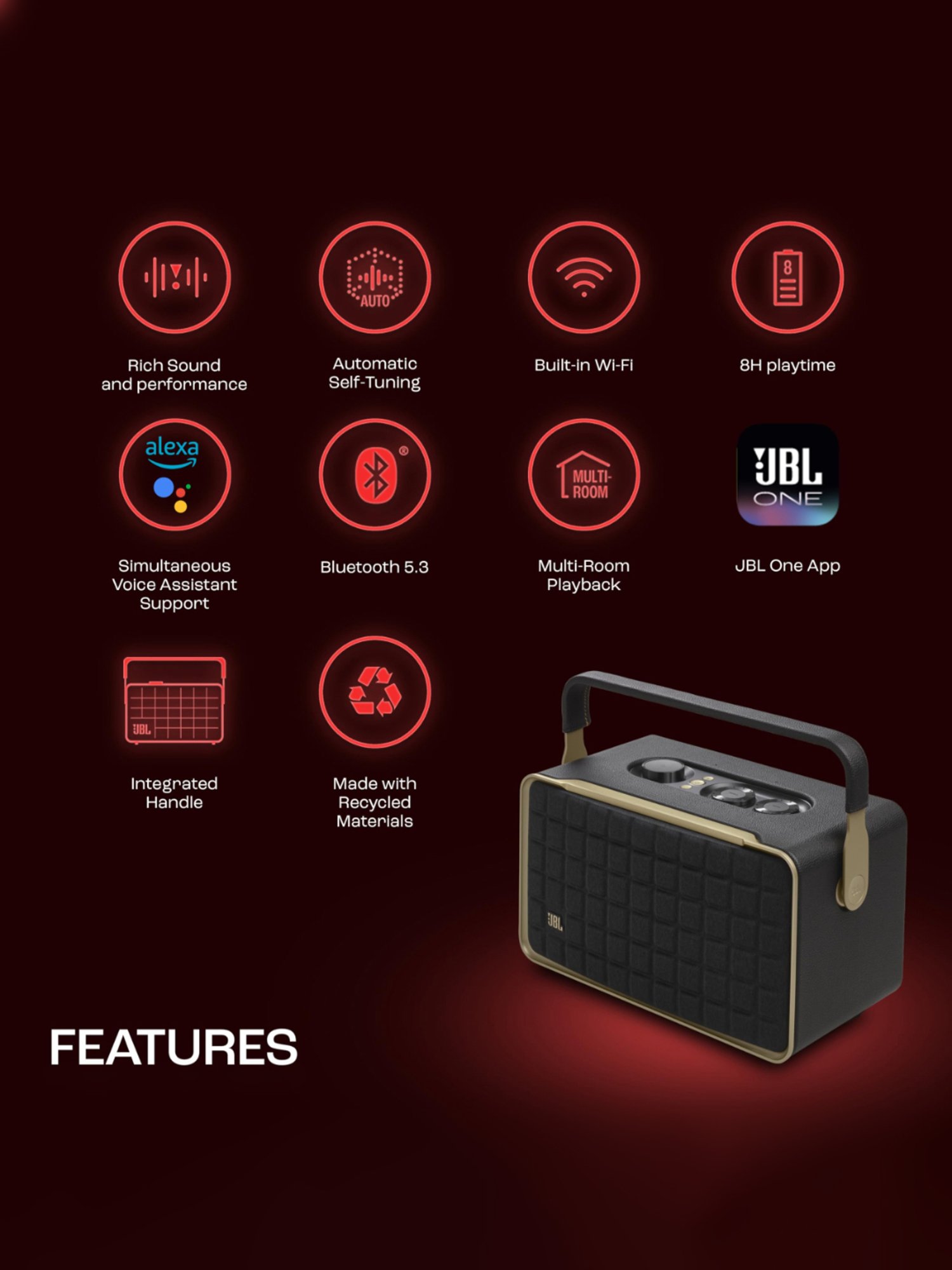 JBL Authentics 300, Portable Smart Home Wifi Speaker with Upto 8Hrs Playtime & Retro Design (Black)