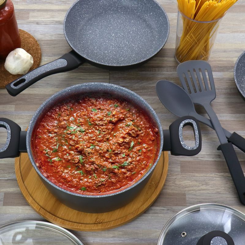 Oster 10 Piece Non-Stick Aluminum Cookware Set in Black and Grey Speckle