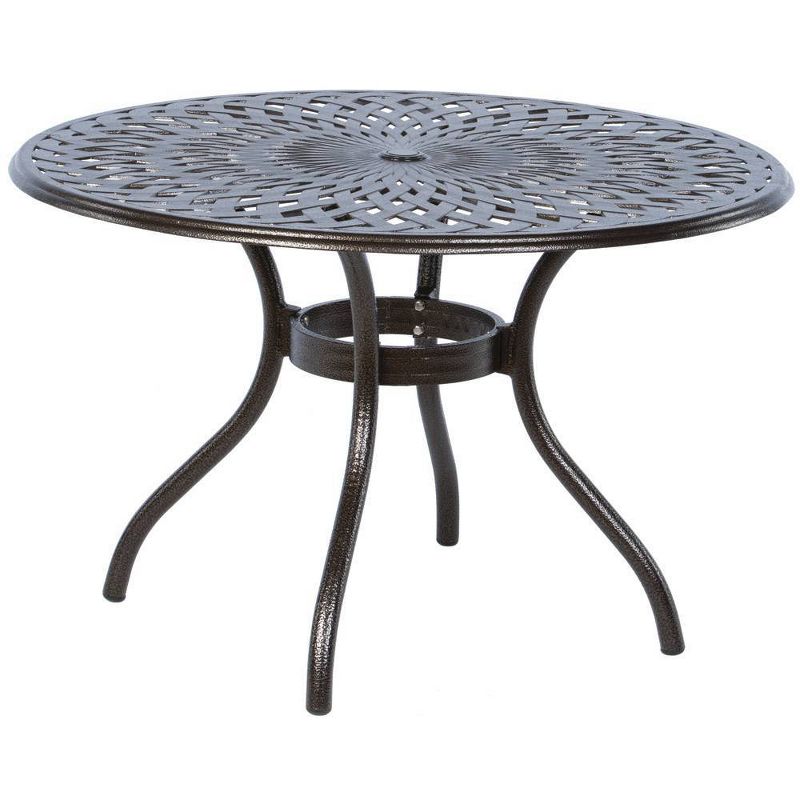 5pc Westbury Cast Aluminum Dining Set with Umbrella Hole Round Table & 4 Stackable Arm Chairs - Alfresco Home