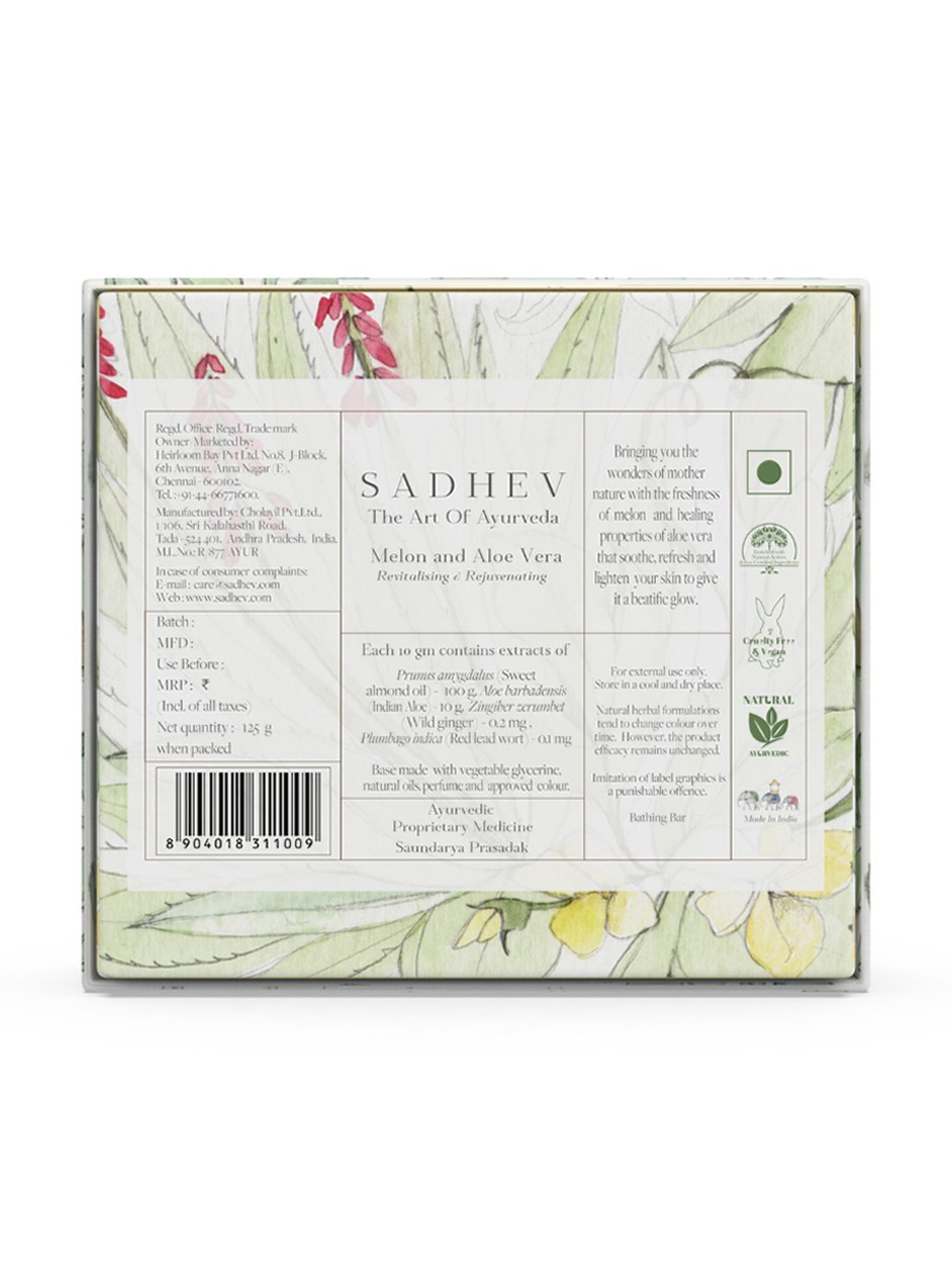 SADHEV The Art Of Ayurveda Melon & Aloe Vera Soap - 125 gm