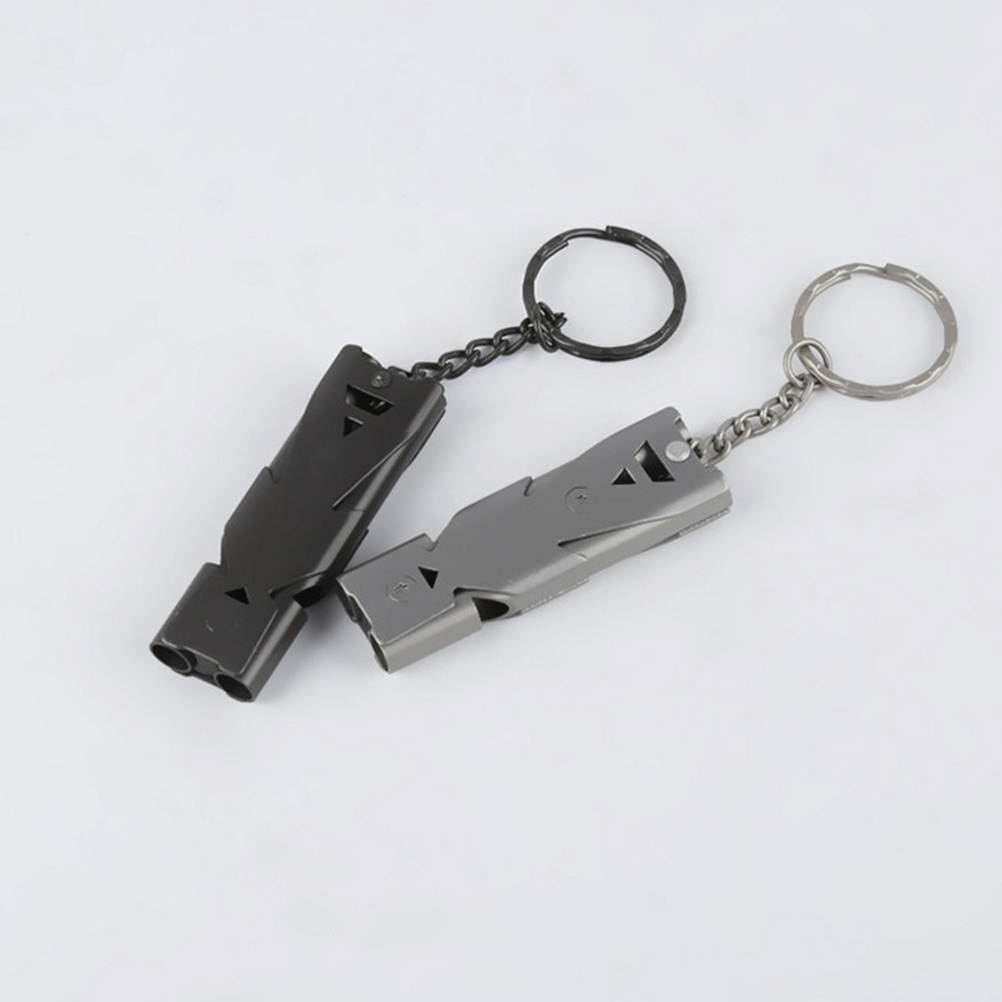 Stainless Steel Whistle Dual Tubes Whistle with Keychain Outdoor Survival Whistle For School Gym Camping Hiking Training (Silver)