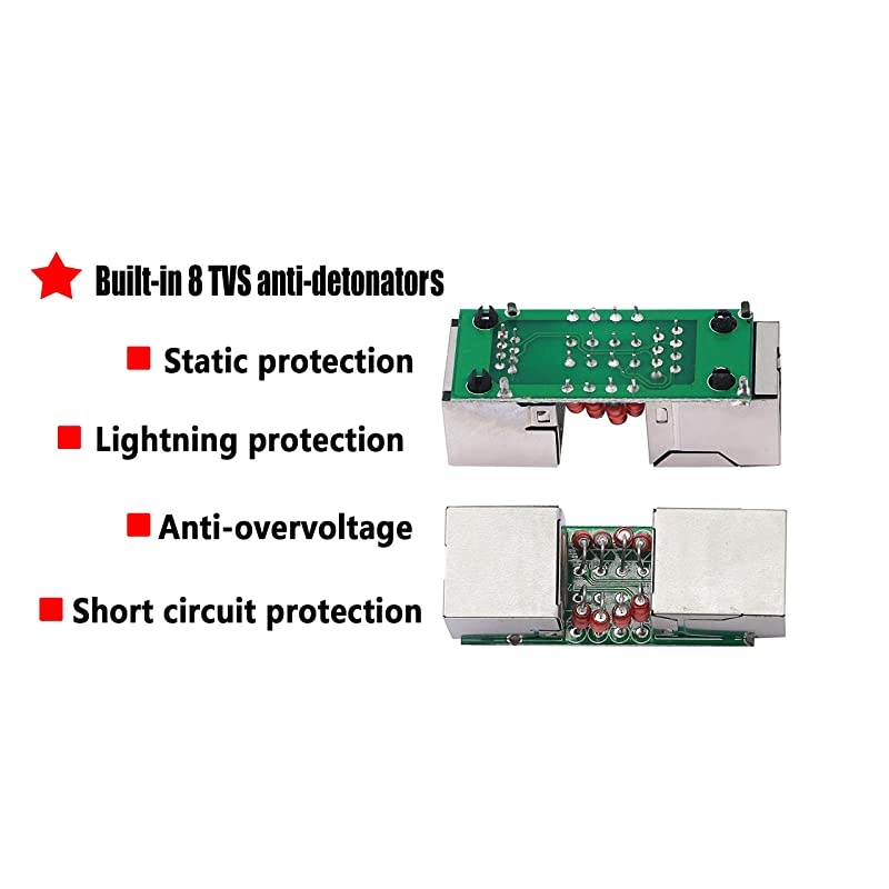 Ethernet Surge Protector RJ45 Coupler Female to Female Network Surge Protector Outdoor Arrester Protection Device Extension Adapter2Pack