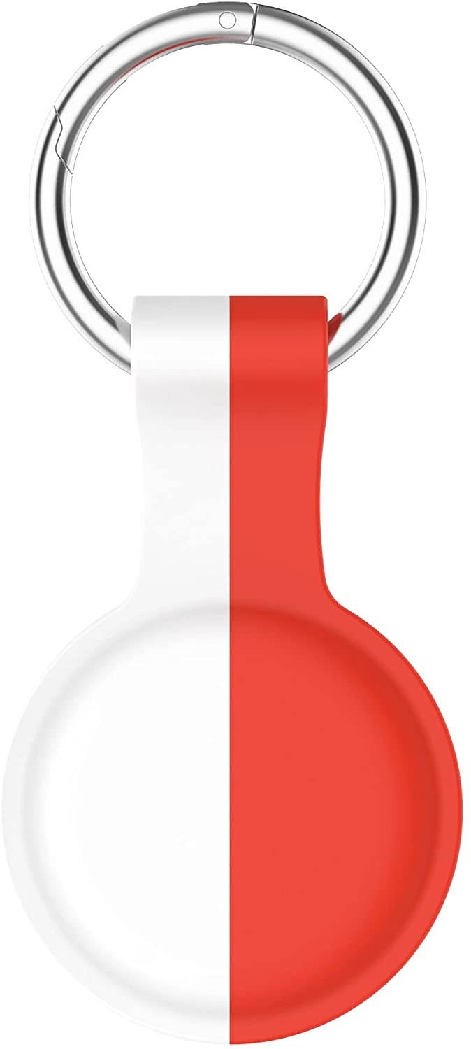AWINNER Compatible for AirTag Case Keychain Accessories ,Silicone Protective Cover Secure Holder with Key Ring (Red/White)