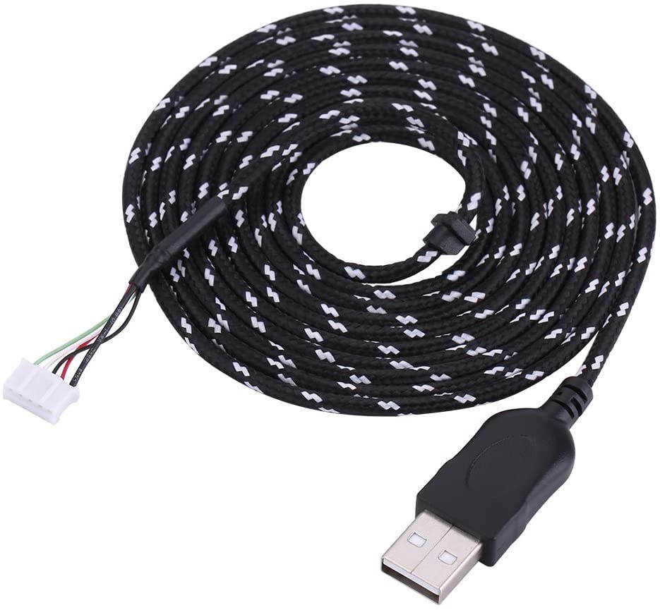 2m/6.56ft Mouse USB CableMouse Extension Cord Line Replacementwith 5-pin Connectorfor Steelseries Kana Braided MaterialBlack+White/Black+Orange (Optional)(Black+White)