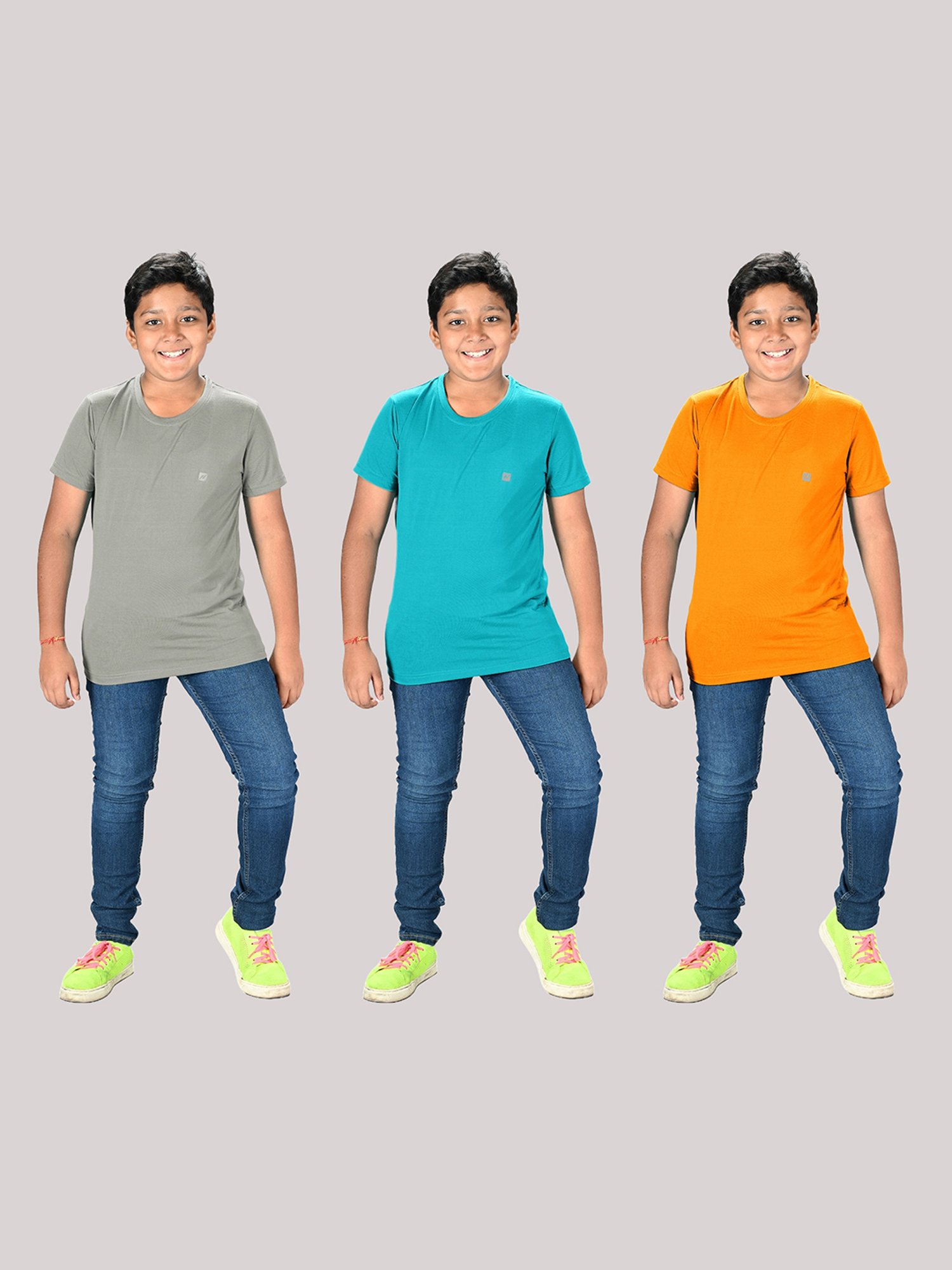 Lux Nitro Boys Grey Solid T-Shirt (Pack Of 3)