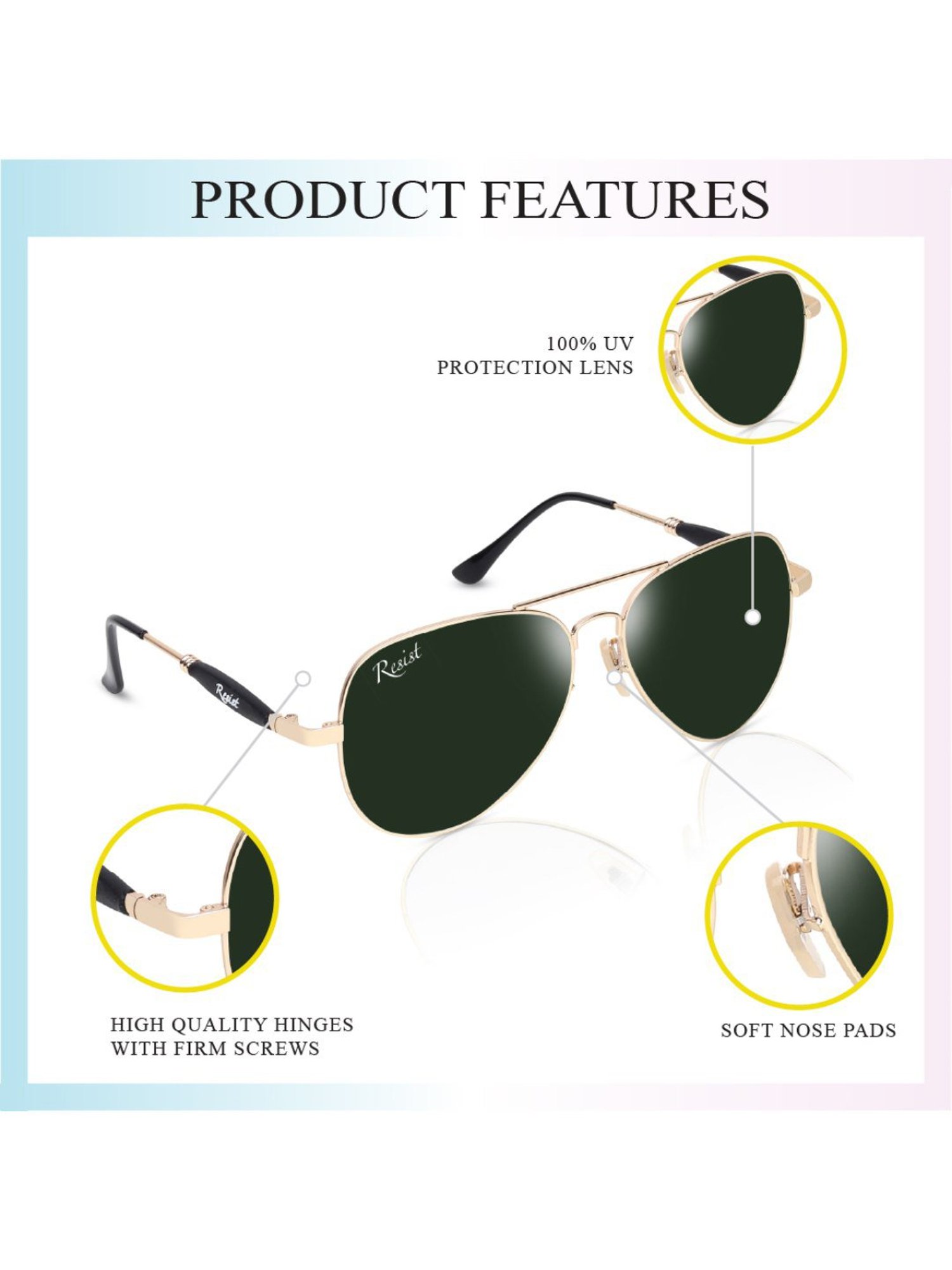 Resist Eyewear Green Aviator Unisex Sunglasses