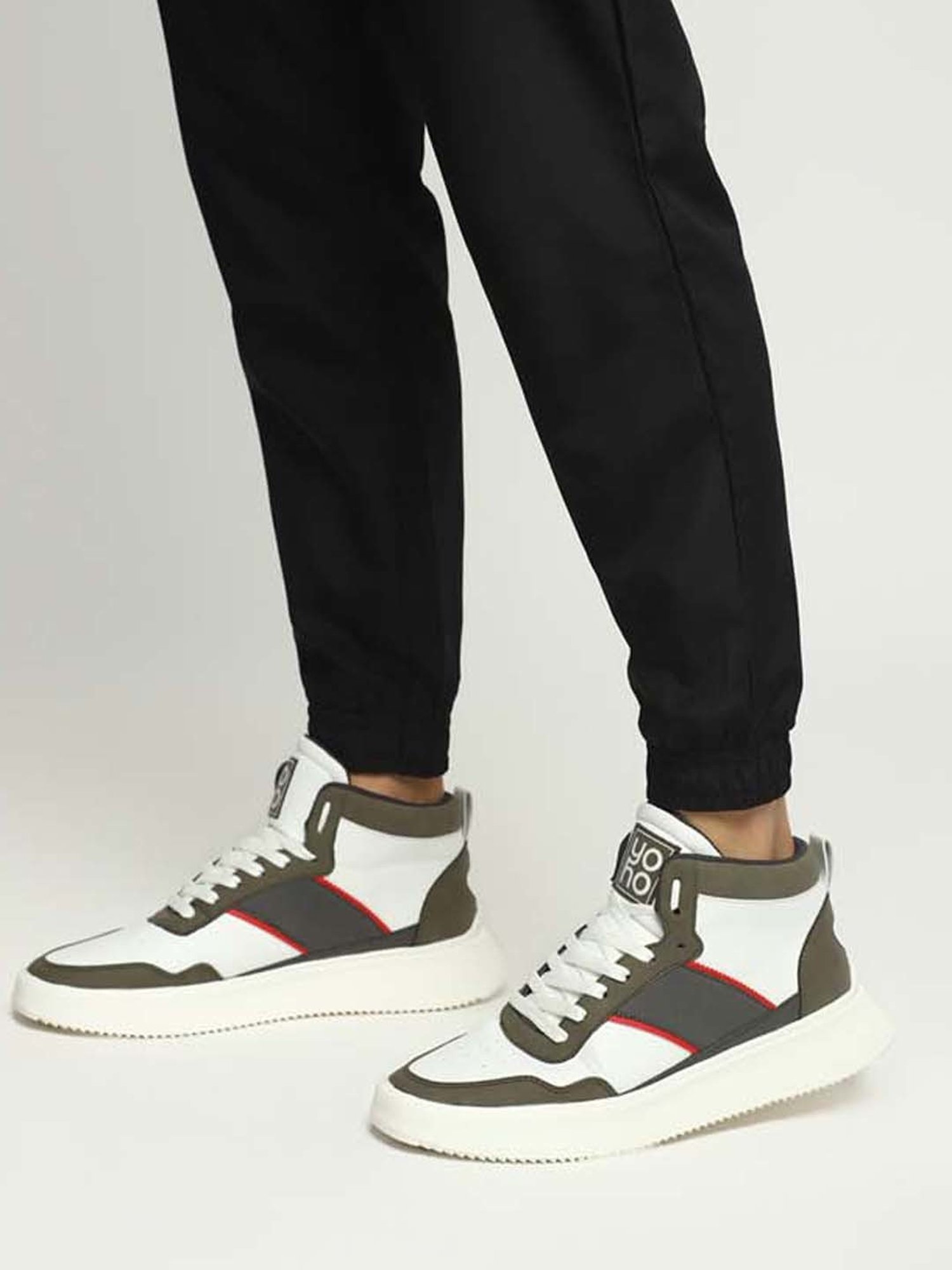 Yoho Men's White & Olive Ankle High Sneakers