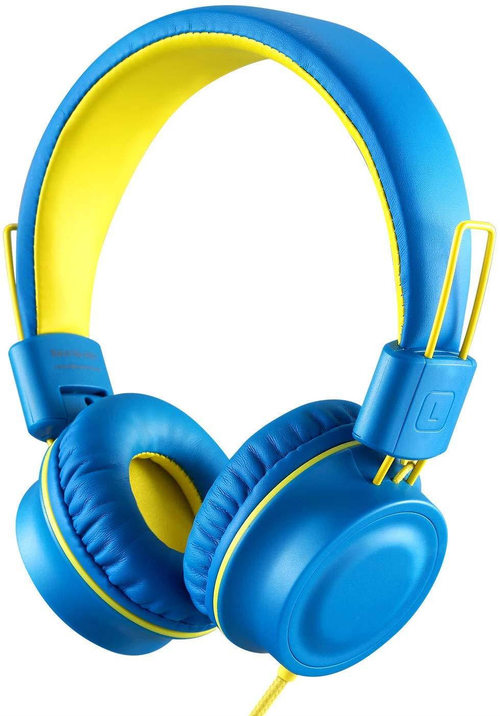 Kids Headphones-noot products K33 Foldable Stereo Tangle-Free 3.5mm Jack Wired Cord On-Ear Headset for Children/Teens/Boys/Girls/Smartphones/School/Kindle/Airplane Travel/Plane/Tablet (Electric Blue)