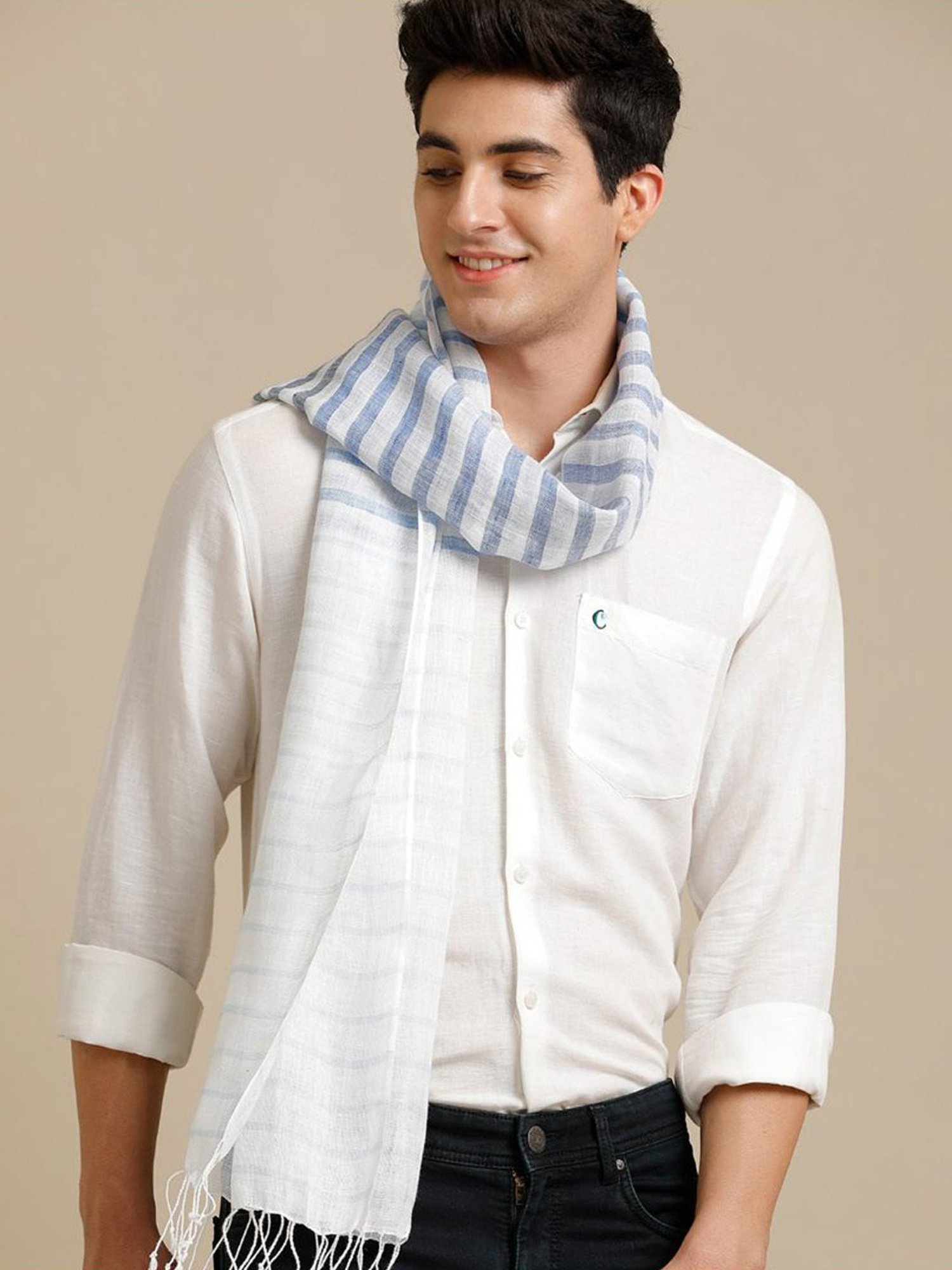 Linen Club Blue Striped Pure Linen Stole