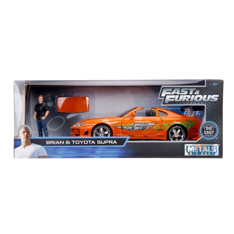 Jada Toys Hollywood Rides Fast & Furious 1995 Toyota Supra Die-Cast Vehicle with Brian Die-Cast Figure 1:24 Scale Metallic Orange