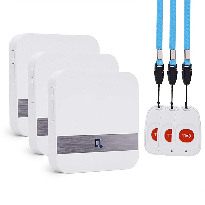 Wireless Caregiver Pager  Smart SOS Call Button for Elderly Patient Personal Care in Home Alert System 500+ Feet Range 3 Call Buttons + 3 Receivers