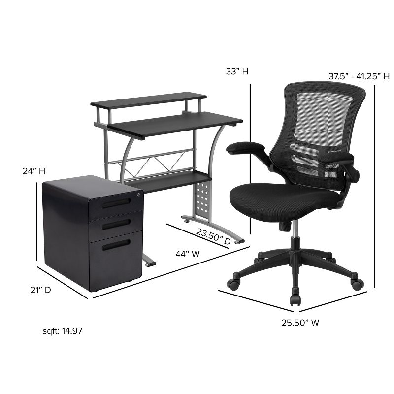 Flash Furniture Work From Home Kit - Black Computer Desk, Ergonomic Mesh Office Chair and Locking Mobile Filing Cabinet with Inset Handles