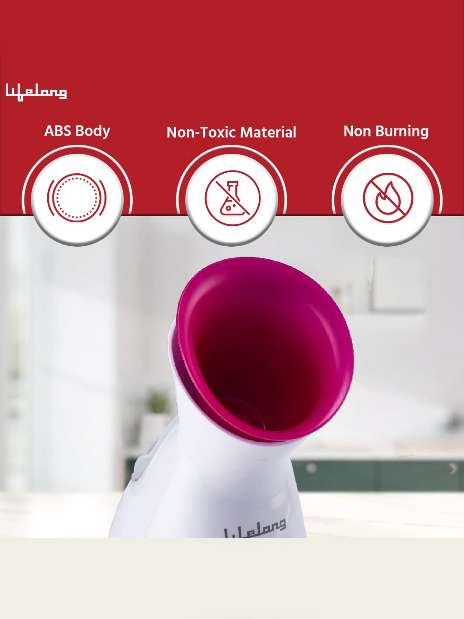 Lifelong LLS45 Warm Mist Cough, Cold and Moisturising Facial Steamer with UV Sterilisation (Pink)