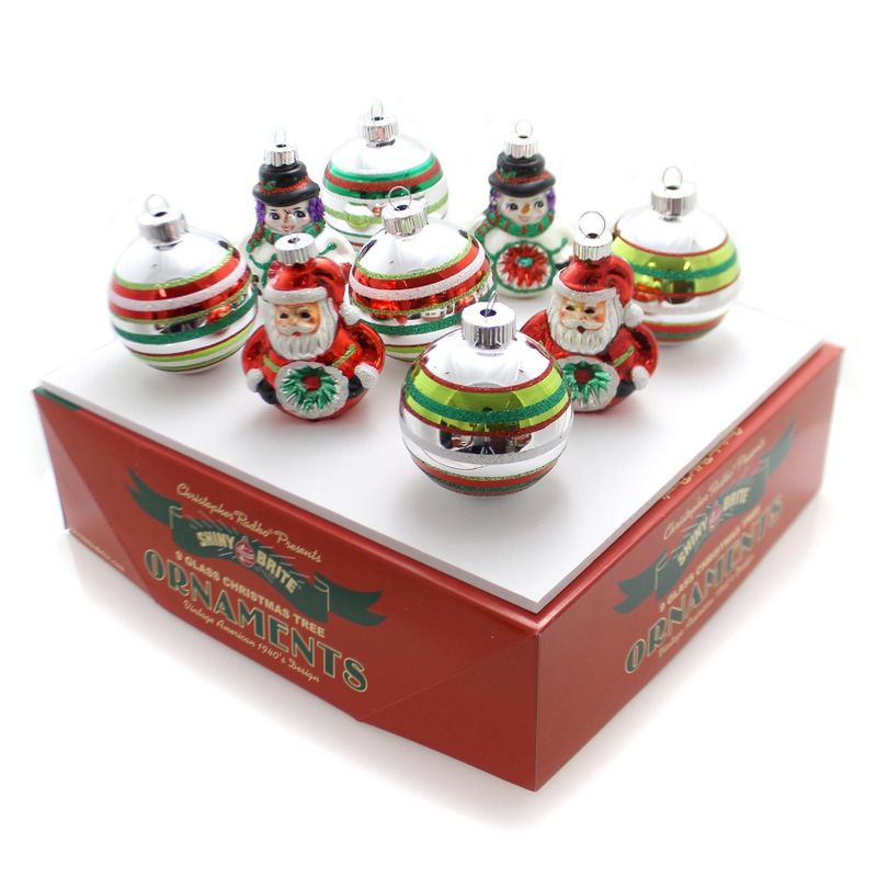 Christopher Radko 2.5" Rounds & Figures Set/9 Shiny Brite Holiday Splendor  -  Tree Ornaments