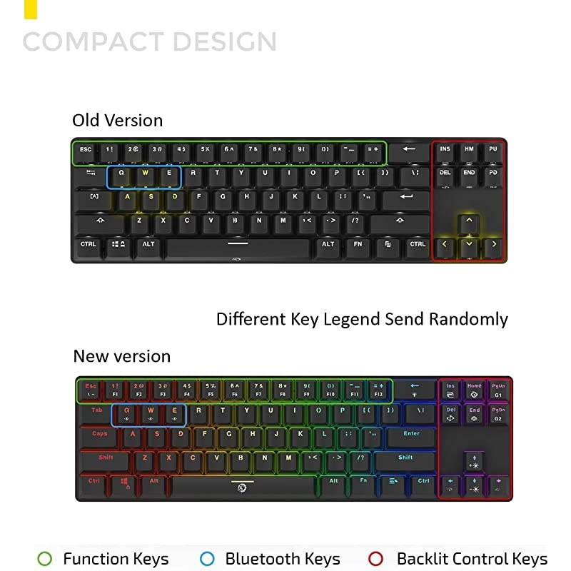 Calibur 60 Mechanical Gaming Keyboard RGB Backlit Wireless Bluetooth 40 and USB Wired 71 Key Compact TKL Red Switch