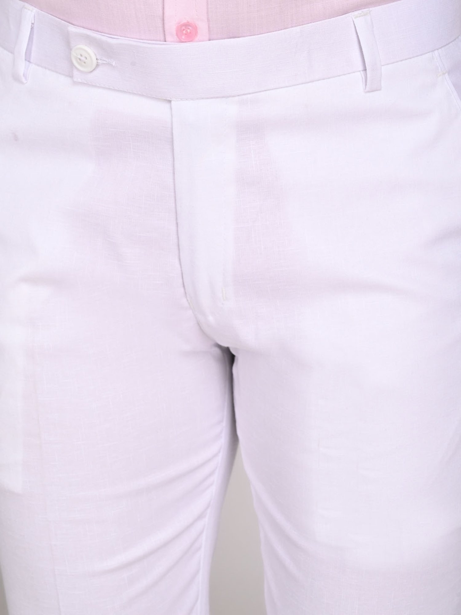 TAHVO White Linen Regular Fit Trousers