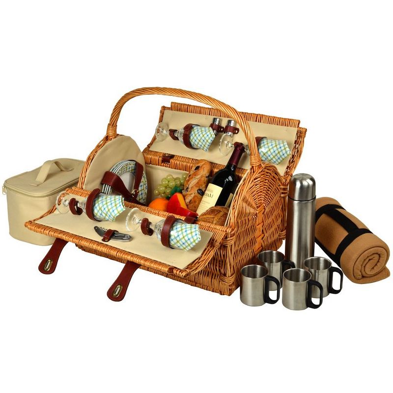 Picnic at Ascot Insulated Picnic Basket/Cooler Fully Equipped with Service for 2 - Trellis Green