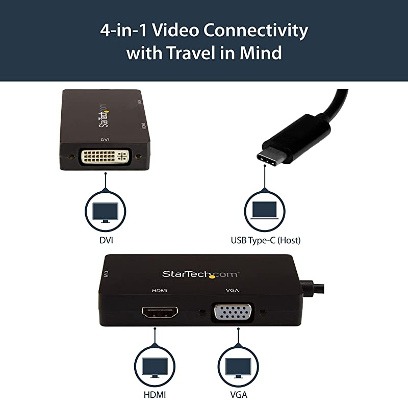 com 4K USB C to HDMI VGA DVI Multi Port Video Display Adapter for Mac Windows Laptop Monitor CDPVGDVHDBP