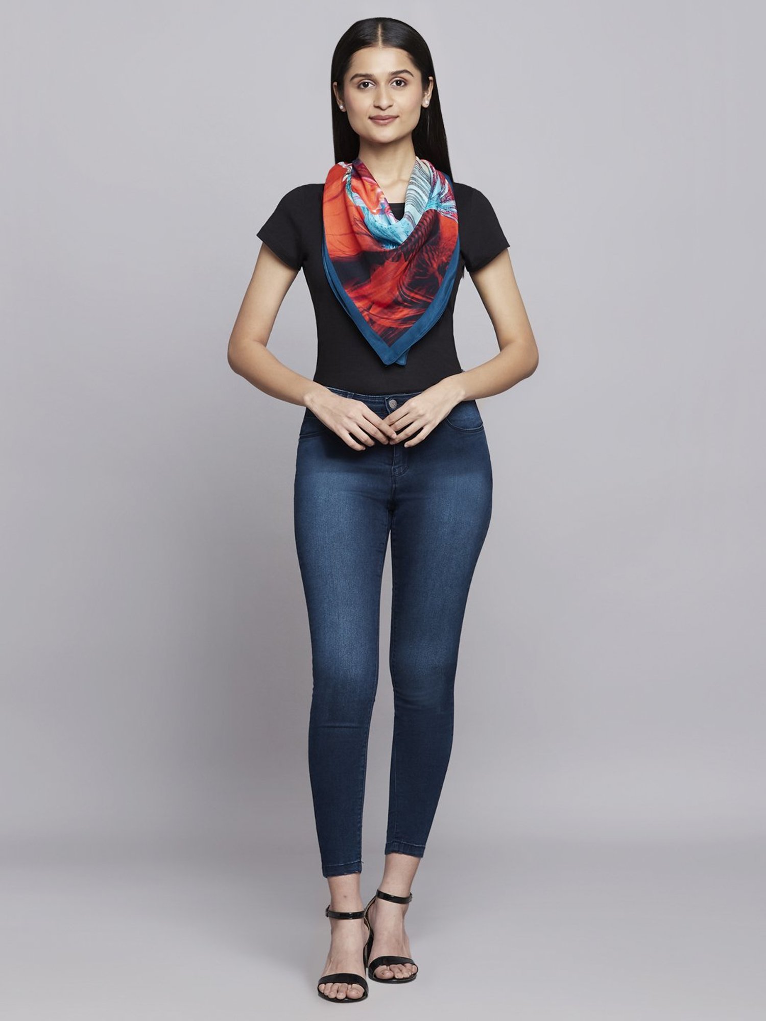 Navyasa by liva Blue & Orange Printed Scarf