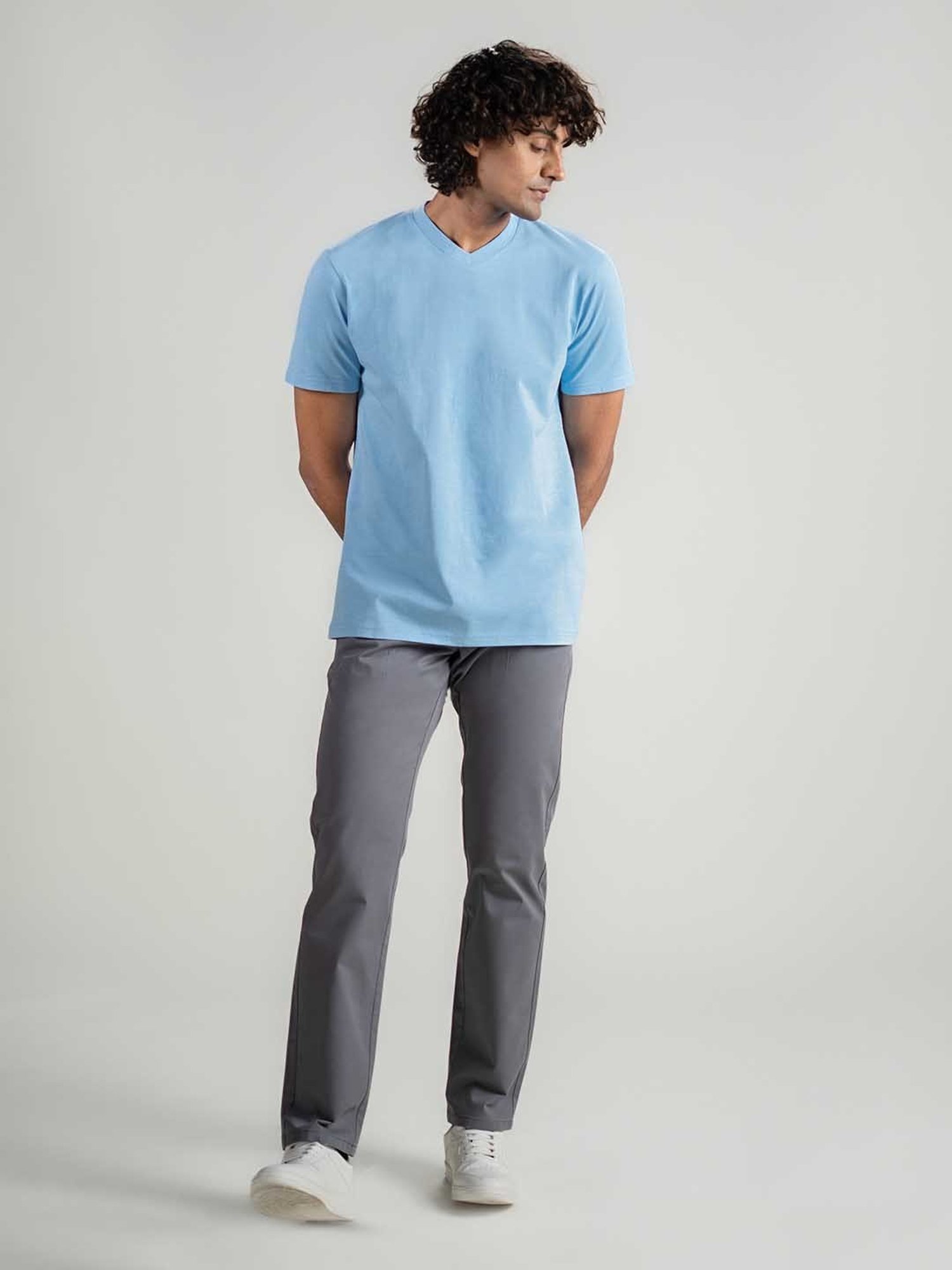 SUBTRACT Airy Blue Regular Fit Cotton V-Neck T-Shirt