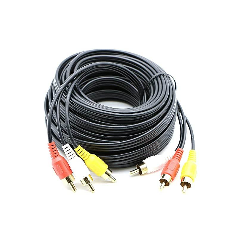 3 RCA Cable Audio Video Composite Male to Male DVD Cable 30 Feet