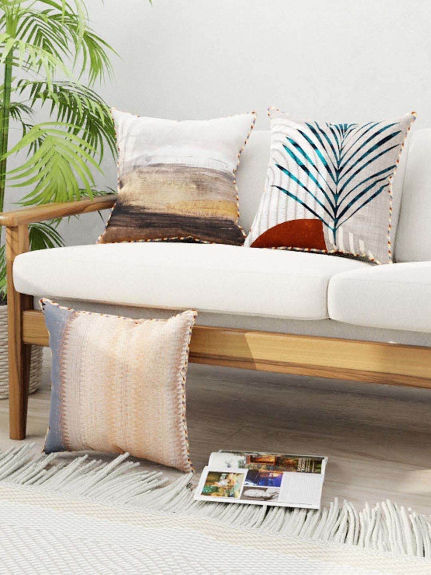 Swayam Multicolor Cotton 40 cm x 40 cm Cushion Covers - Set of 2